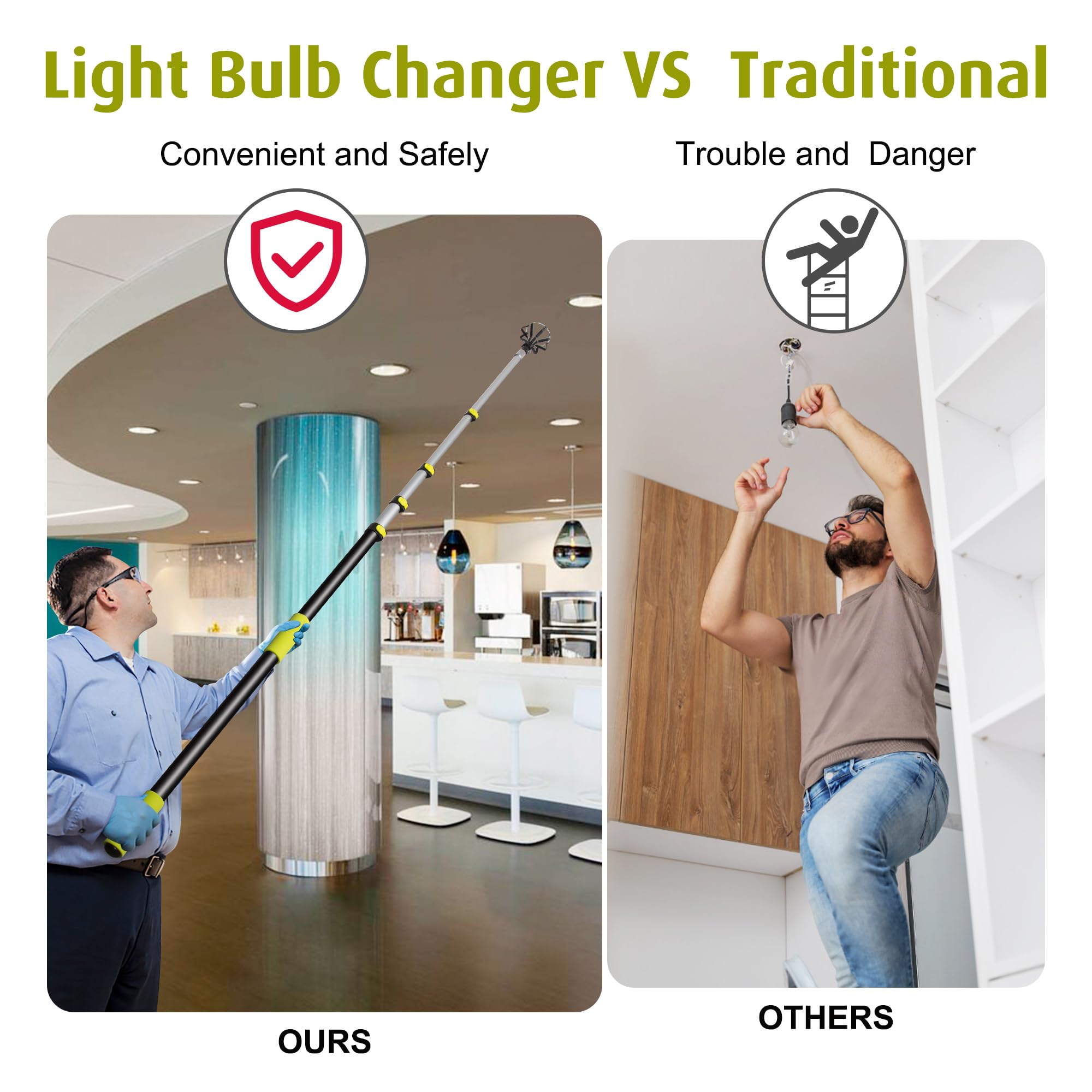 Light Bulb Changer For High Ceilings,4-18Ft Bulb Changing Pole Extension For High Ceilings And Recessed Lights, Light Bulb Remov
