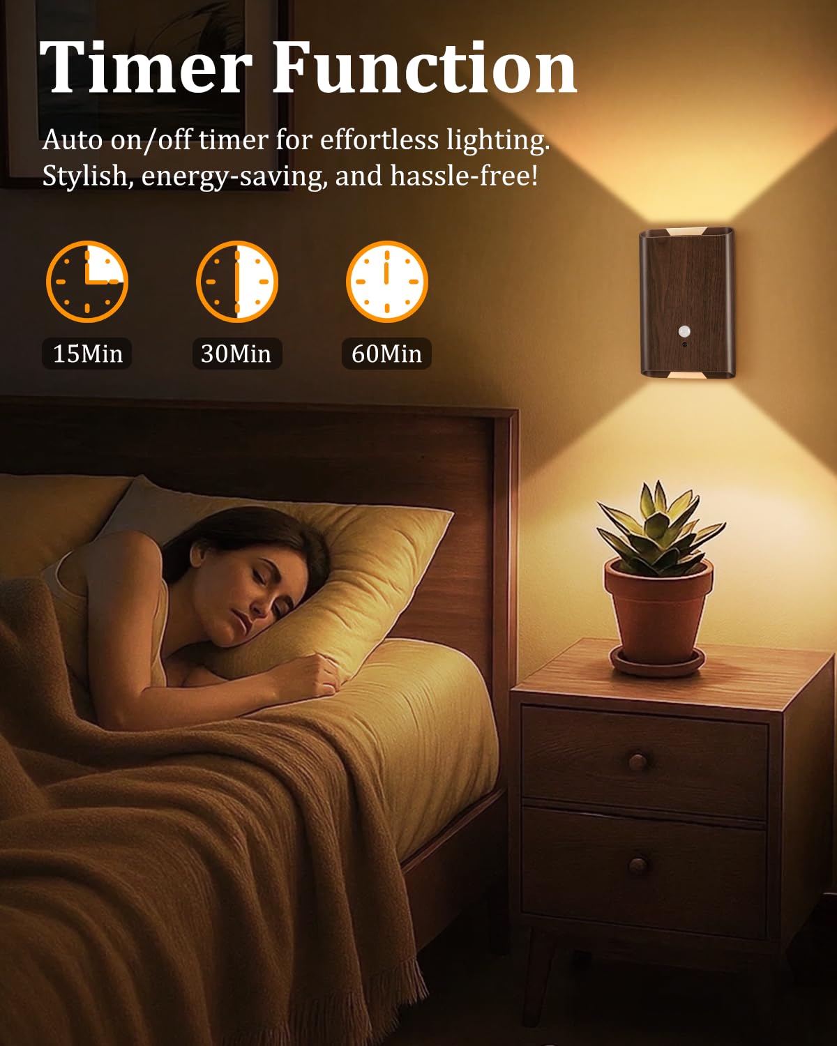 Fizrice Motion Sensor Wall Lights Wood - Decor Light Battery Operated Led Light Indoor Set Of 2 Rechargeable Light Easy Installation  Gifts For Tenant New Home Apartment Rv(Wood 2Pcs)