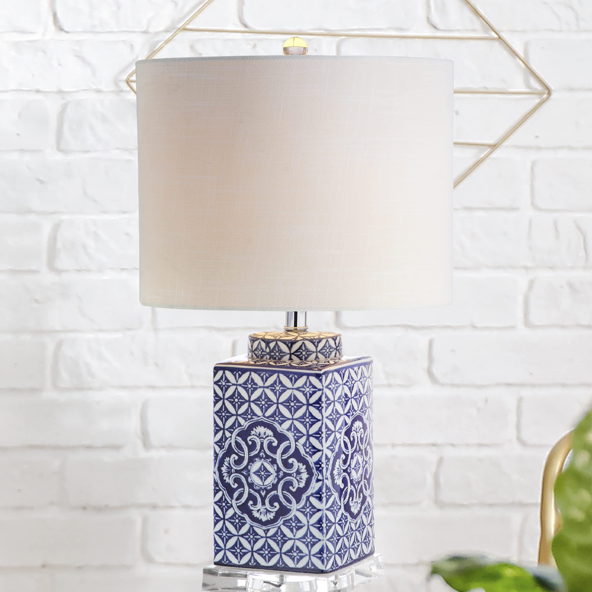 JONATHAN Y Choi 23" LED Table Lamp, Blue/White Ceramic, Model JYL3006A, Traditional Bedside Desk Light for Bedroom, Living Room, Office