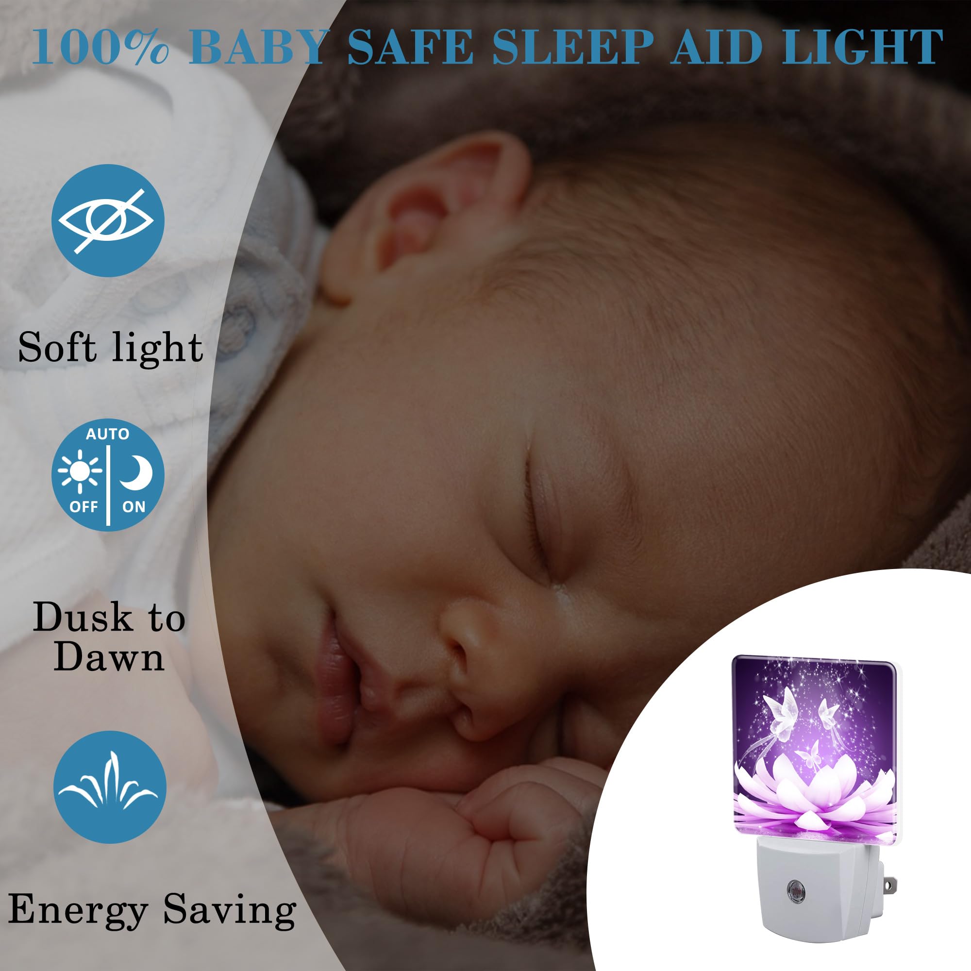 Uiaoiais Beautiful Lotus Flower And Butterfly Night Light Plug Into Wall With Dusk To Dawn Sensor Cute Nightlight For Kid Girls