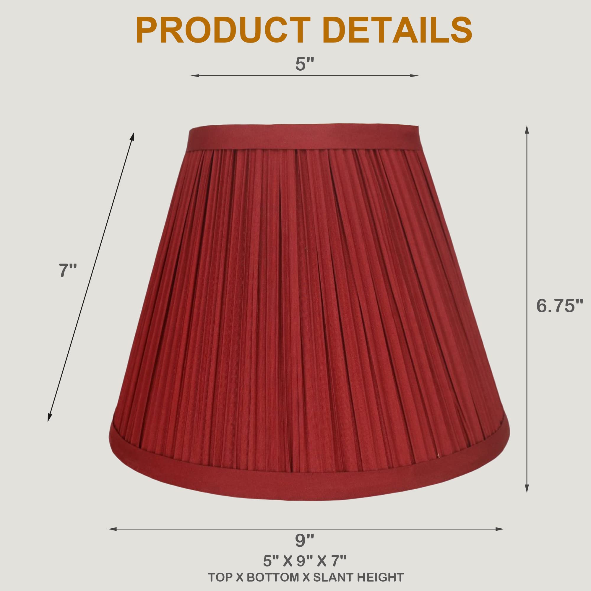 Urbanest Mushroom Pleated Lamp Shade, Faux Silk, 5x9x7 inches, Burgundy, Spider Fitter