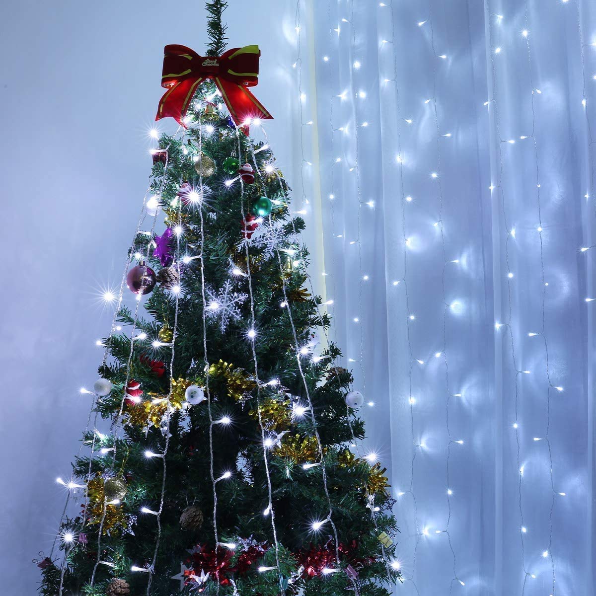 Lighting Ever Curtain Lights Cool White, 306 Led Plug In Hanging Fairy String Lights For Bedroom Wall, Indoor Outdoor Backdrop Lights For Wedding Party Patio (10X10Ft, 18 Strings 6.9&quot; Apart)