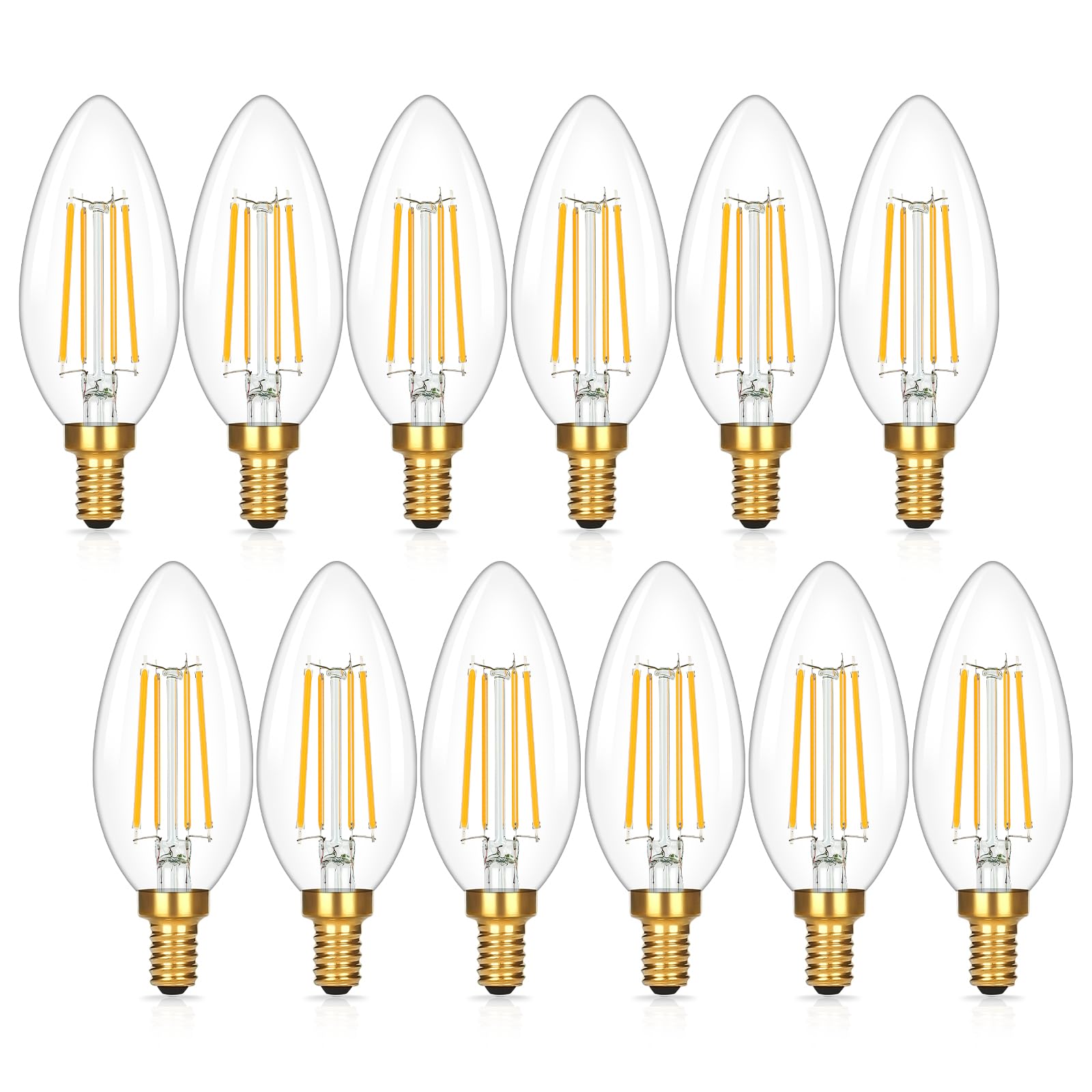 Brightever E12 Candelabra LED Light Bulbs 60W Equivalent, 2700K Soft White, 620Lumens 6W LED Chandelier Bulb, B11 Filament Clear Candle Light Bulbs Non-Dimmable, Pack of 12 Small Base Bulbs