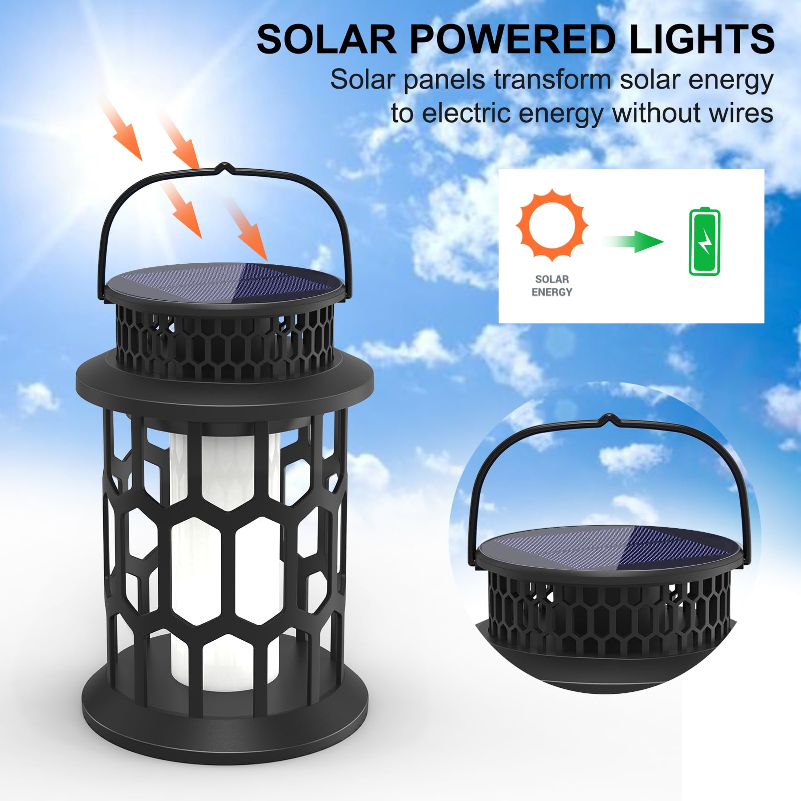 Solar Lights For Outside, Upgraded Solar Lanterns Flickering Flame Outdoor Waterproof Hanging Lanterns Decorative Solar Powered
