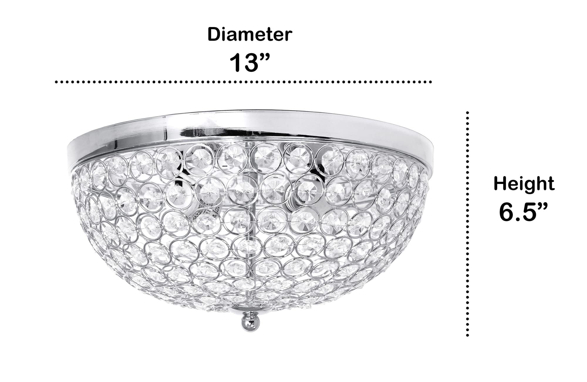 LALIA HOME Crystal Glam Ceiling Flush Mount Light, 2 Light, Chrome, Model LHM-2000-CH