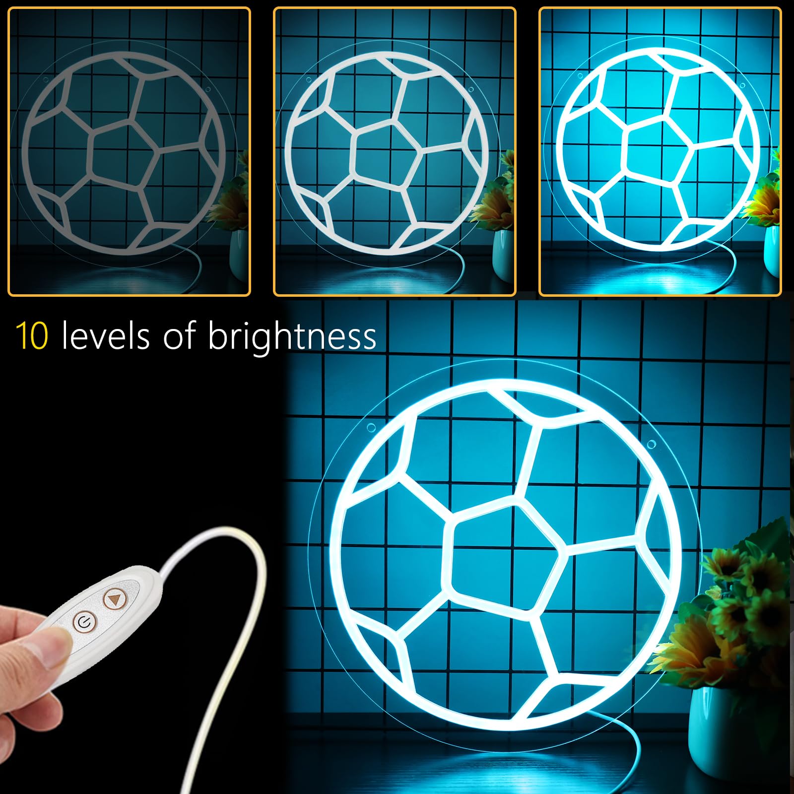 Neonawall Soccer Neon Sign - 16in  Acrylic LED Room Décor - Sports Wall Art for Bedroom, Gym, Men & Women - Model S-09