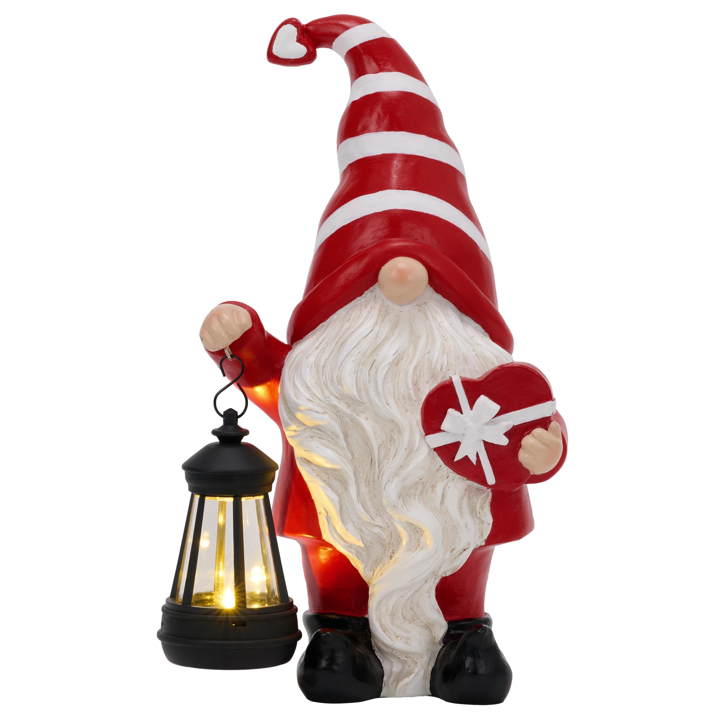 TERESA'S COLLECTIONS Valentine's Day Decorations for Outdoor Decor, Resin Garden Gnome Holding Gift & Lantern with Solar Lights 