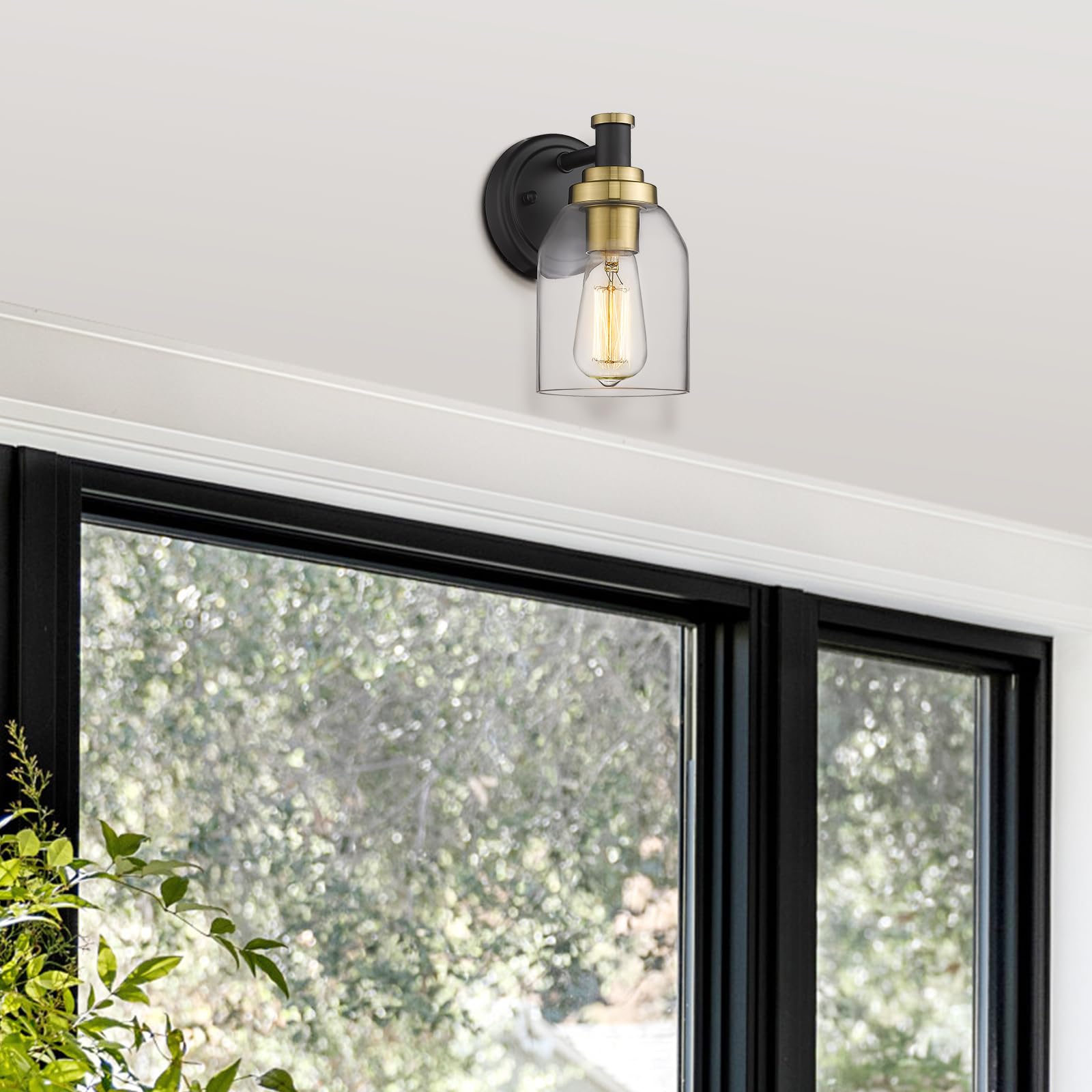 Zeyu 1-Light Bathroom Sconces Wall Lighting, Modern Vanity Wall Lamp, Black And Gold Finish With Clear Glass Shade, Zg33B Bk+Bg