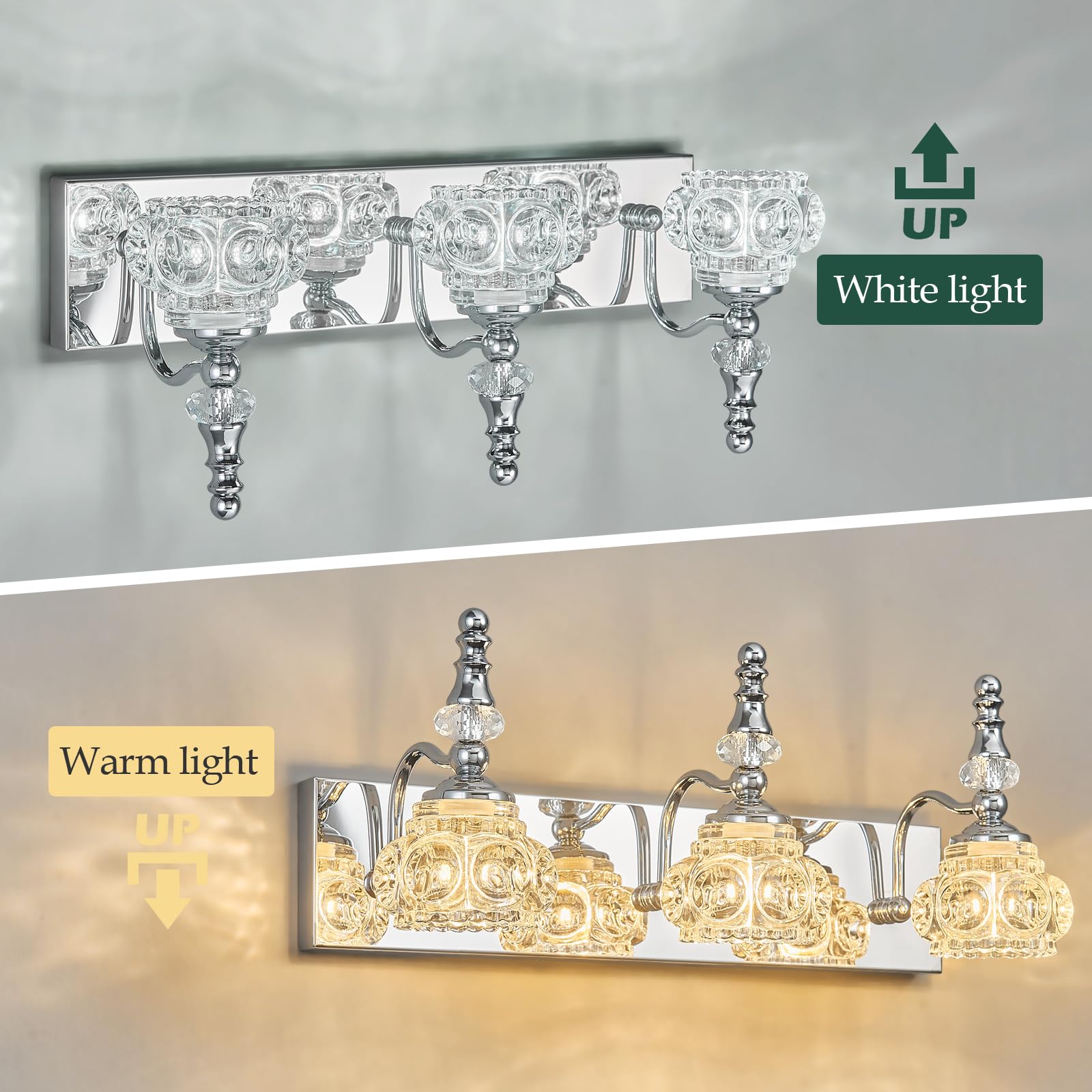 Lbsqj 3-Light Vintage Bathroom Vanity Light Fixture Industrial Chrome With Glass Shade Vanity Light Fixtures Over Mirror Glass Bathroom Vanity Lighting Fixtures G9 Bulb Wall Lights