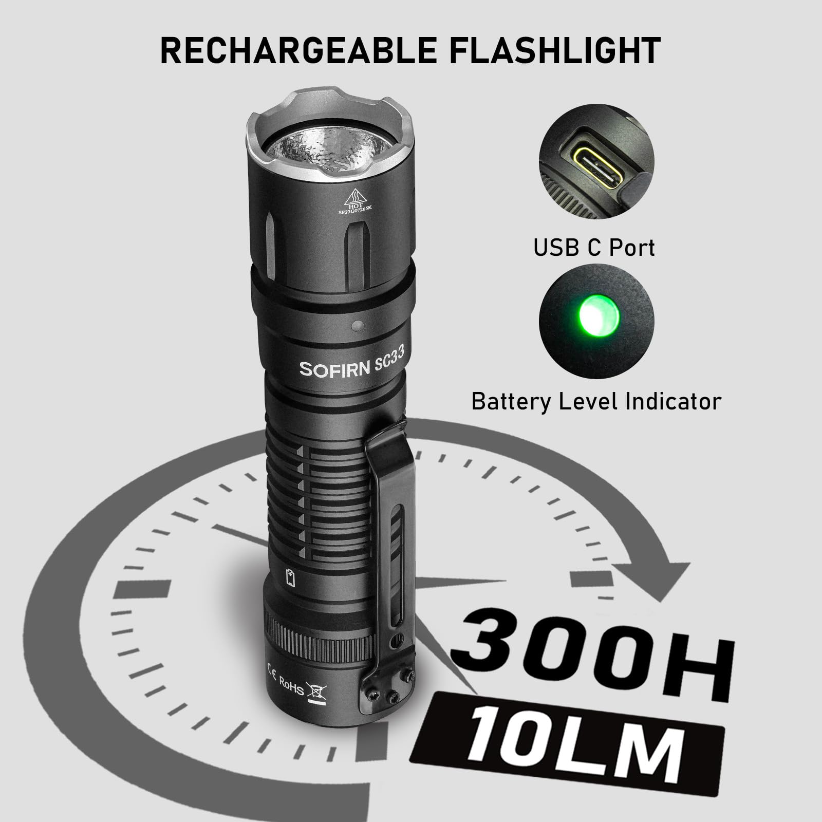 Csteboke Tactical Flashlight 5200 Lumens Waterproof Led Edc Black For Camping & Dog Walking