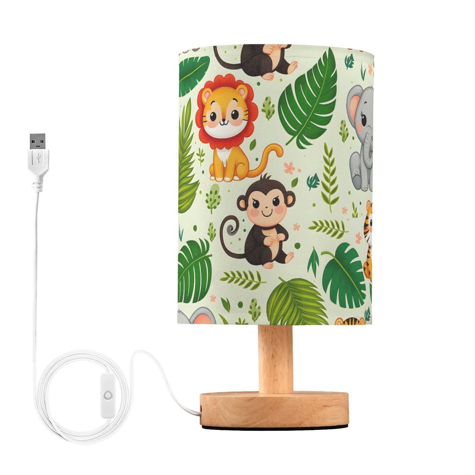 MFTJYO Bedside Table Lamp Jungle Animals Palm Leaf Table Lamp for Bedroom Nightstand Lamp with USB Port LED Desk Lamp Shade Livi