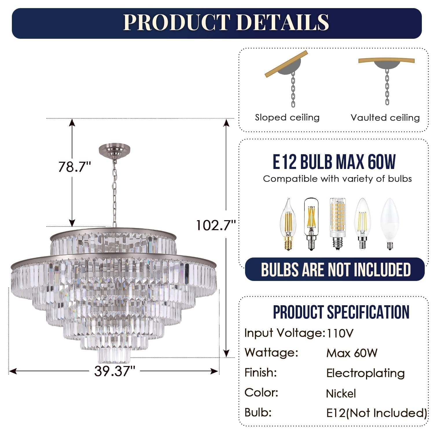 Gmlixin Crystal Chandelier 7-Tier Luxury Pendant Lights Fixture Large Chandeliers For Dining Room Living Room High Ceilings Foye
