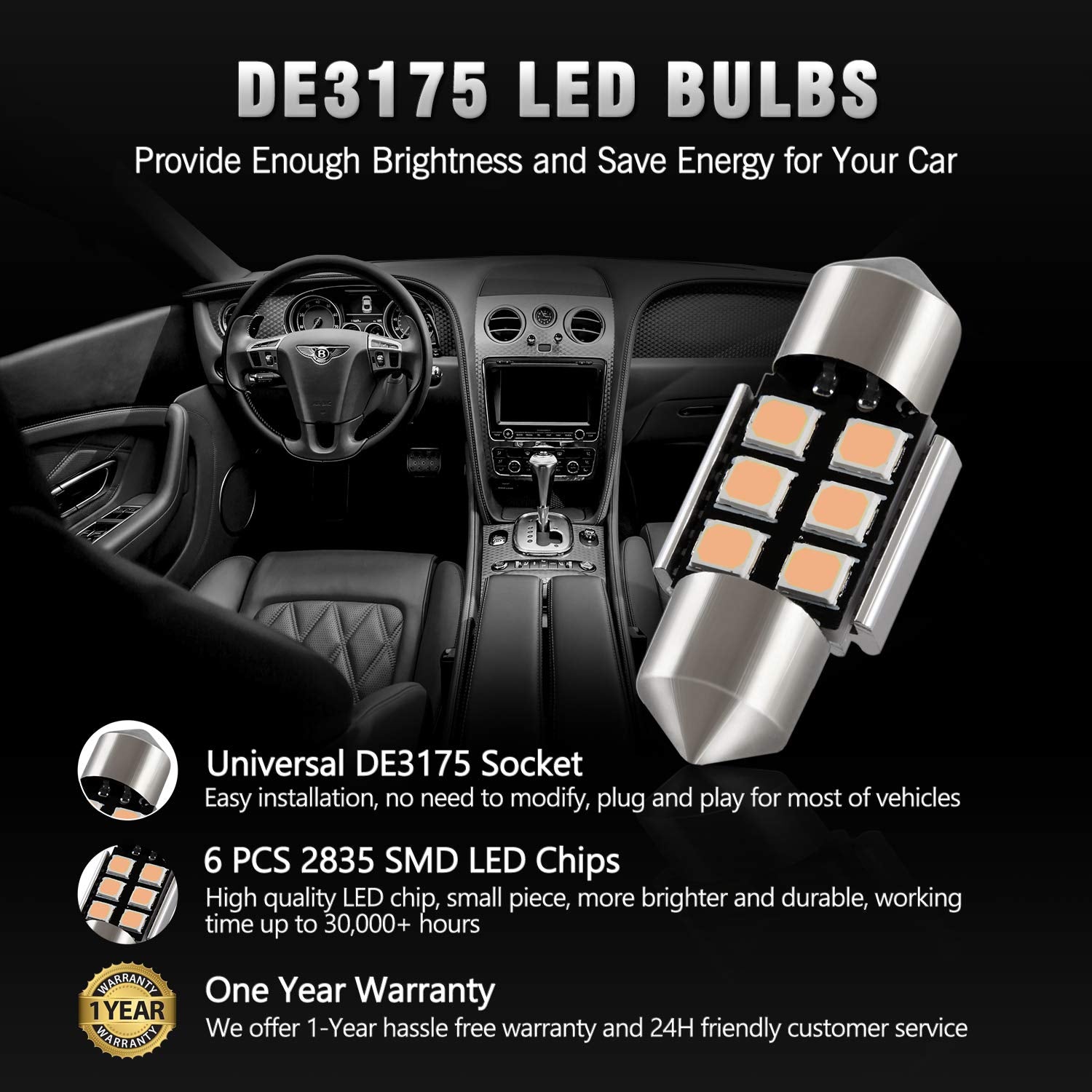 Brishine De3175 Led Bulbs, Super Bright Purple 2835 Chipsets Canbus Error Free 31Mm 1.25    Festoon De3021 De3022 3175 6428 Led