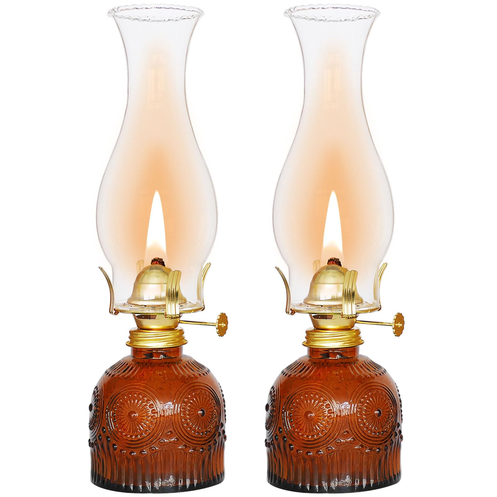 GXFCCYXT 2 Pieces Oil Lamps for Indoor Use Brown Vintage Glass Clear Kerosene Lamp Indoor Decorative Hurricane Lamp Oil Lantern 