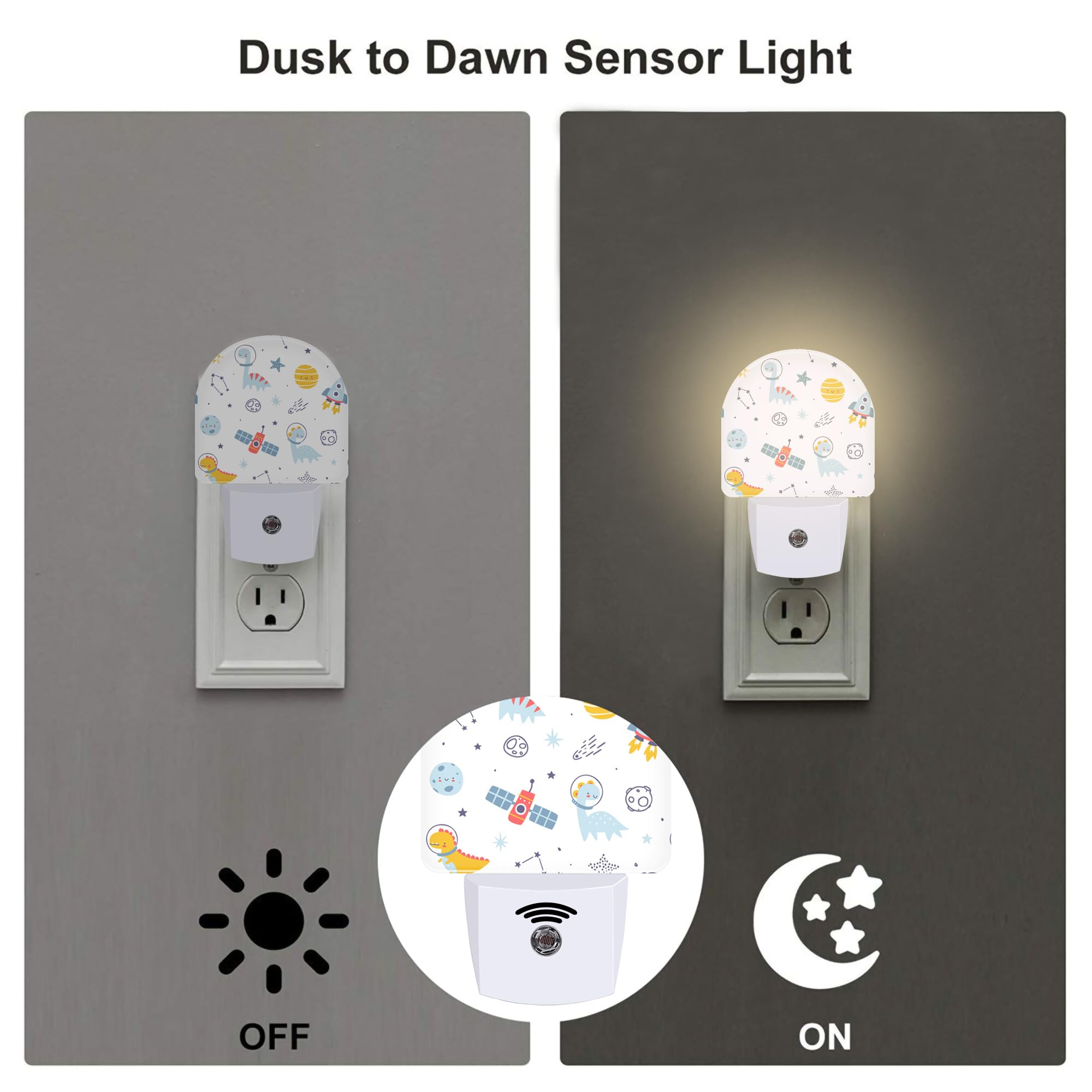Sndheke Cute Dino Astronauts Night Light, Cosmic Galaxy Dinosaurs Dusk To Dawn Plug In, 0.5W Energy Saving Sleep Friendly Night