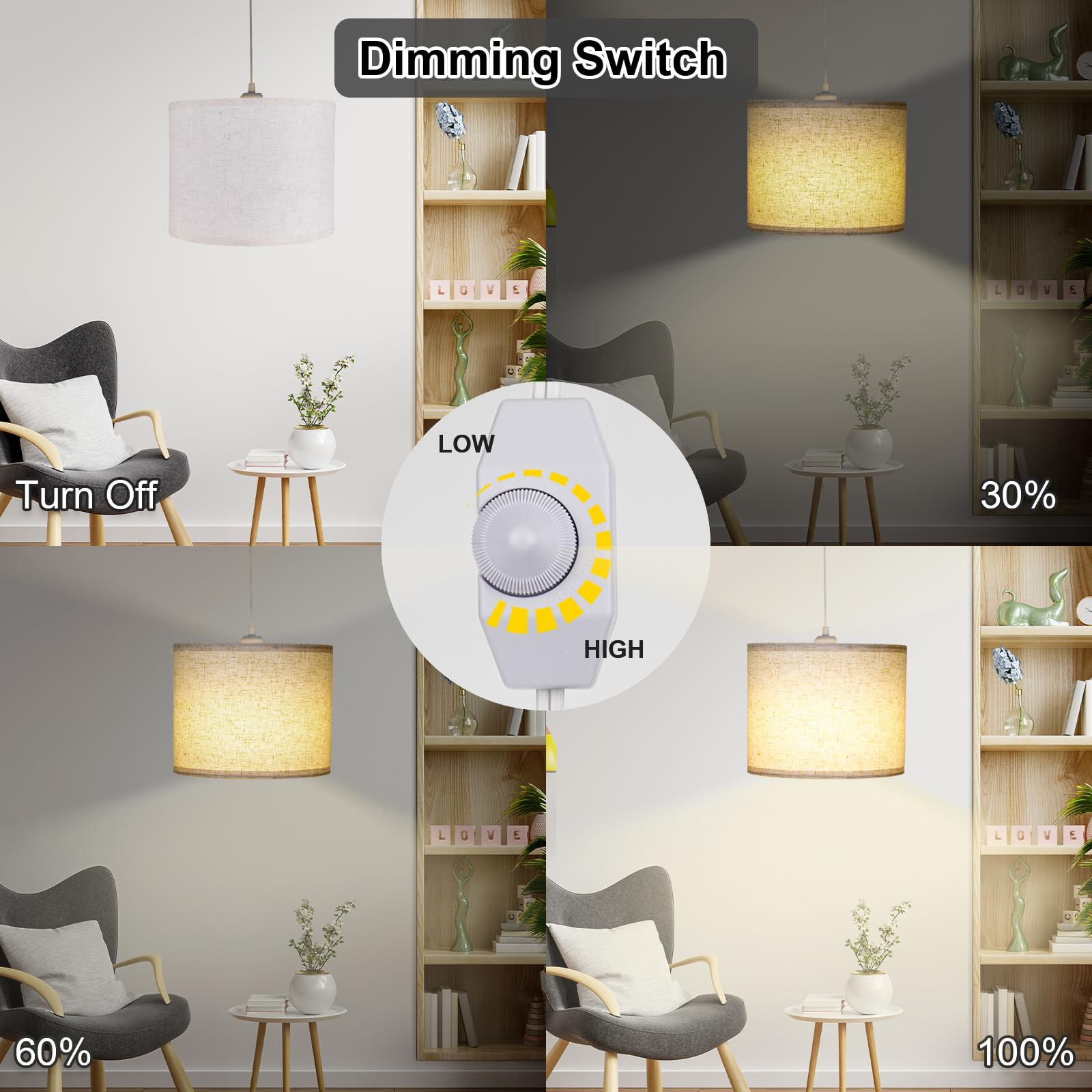 LALISU Plug-in Pendant Light with 15Ft Cord & On/Off Switch, Beige Linen Shade, Ideal for Living Room, Bedroom, Kitchen, Dining Room