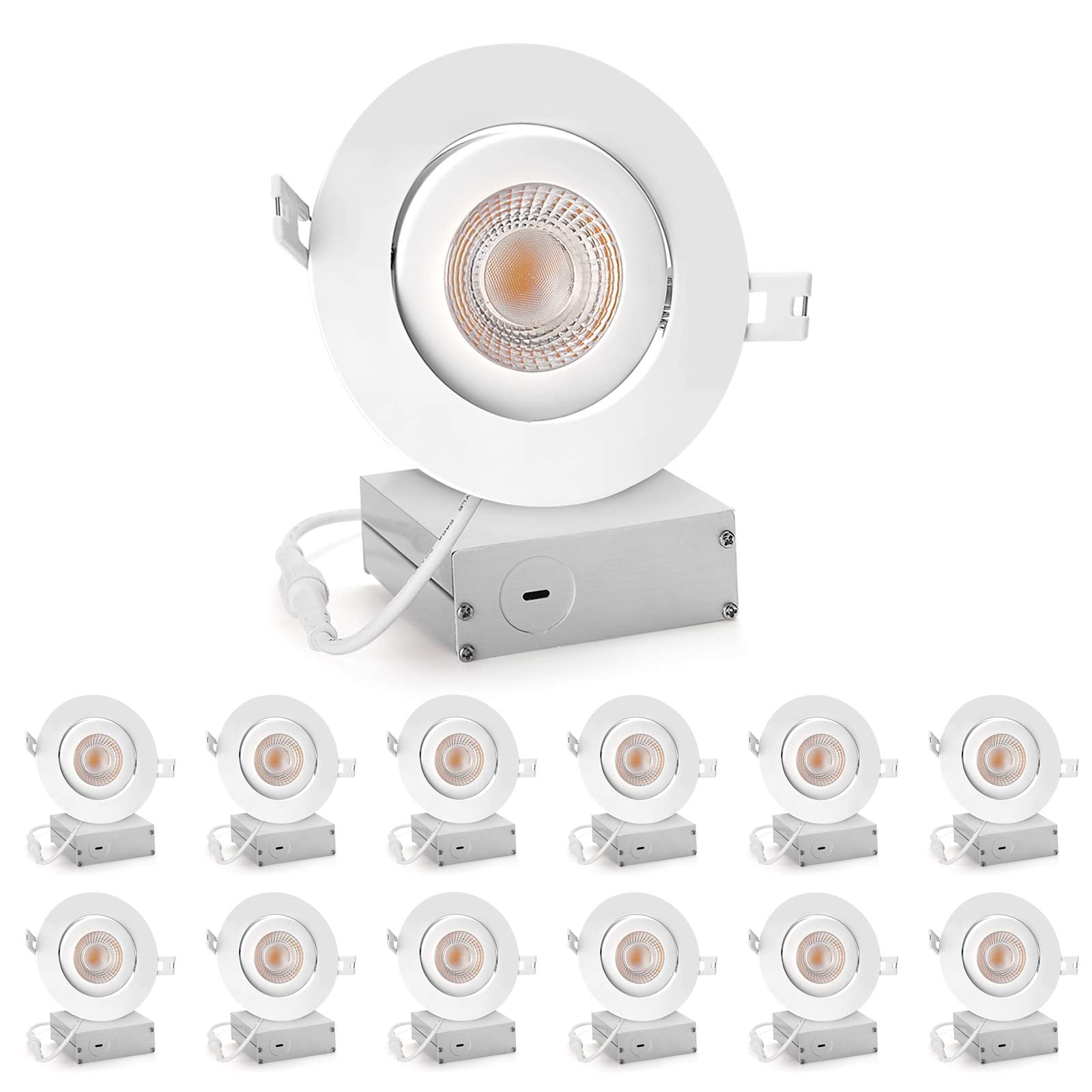 4 Inch Led Recessed Lights Ultra-Thin Adjustable Eyeball Gimbal Led Recessed Lighting With Junction Box 9 Watts 750Lm Dimmable Ceiling Light Etl Listed (2700K/3000K/3500K/4000K/5000K Option 12Pack)