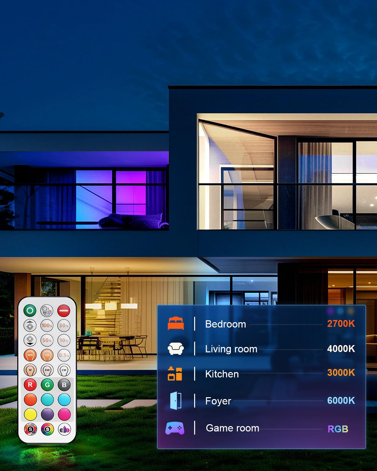 VARICART 6 Inch Recessed Lighting Can Lights, RGB + 2700k to 6000k, Dimmable, 1300LM, ETL, 12 Pack,