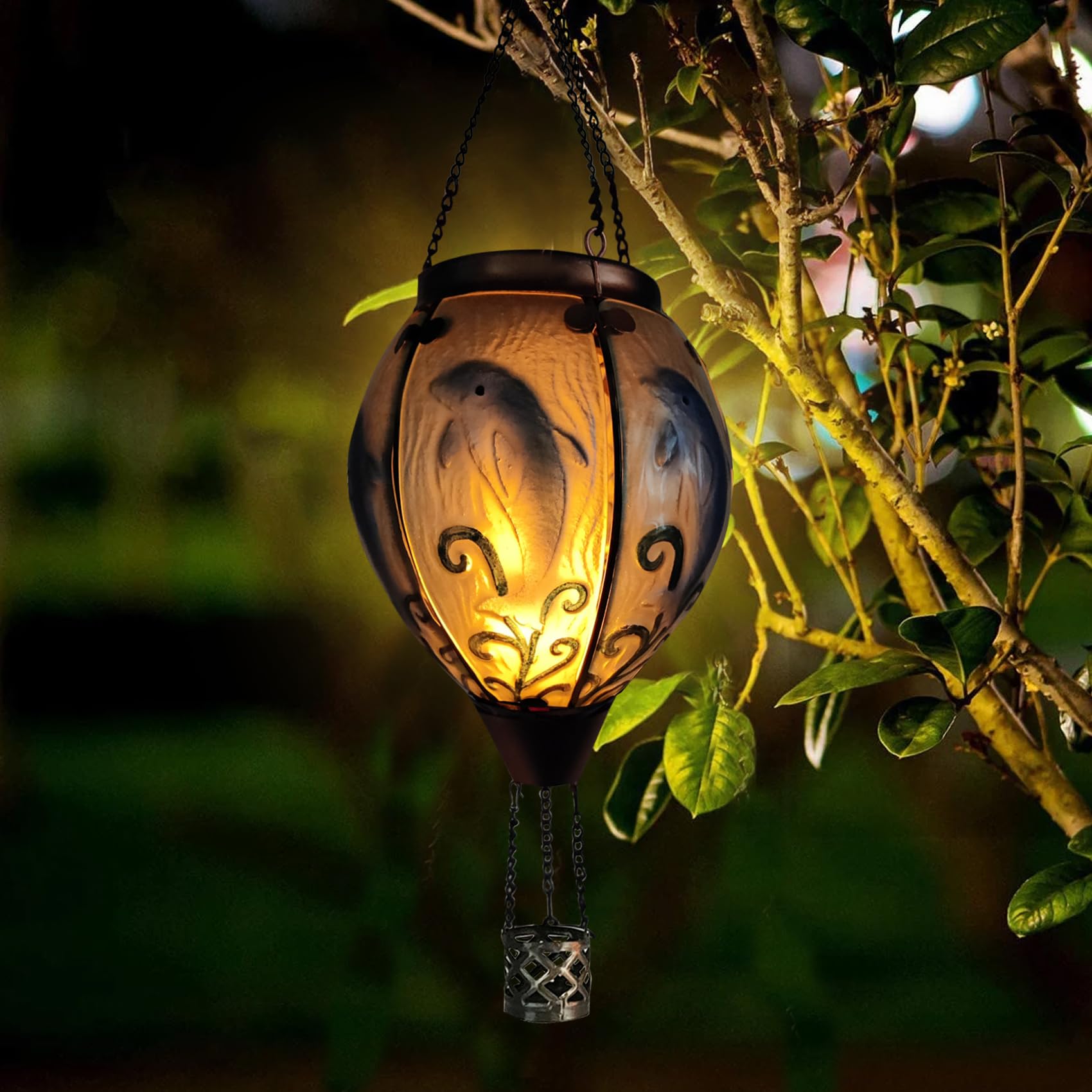 teyigarden Glass Solar Lantern Outdoor Flickering Light Waterproof Dolphin