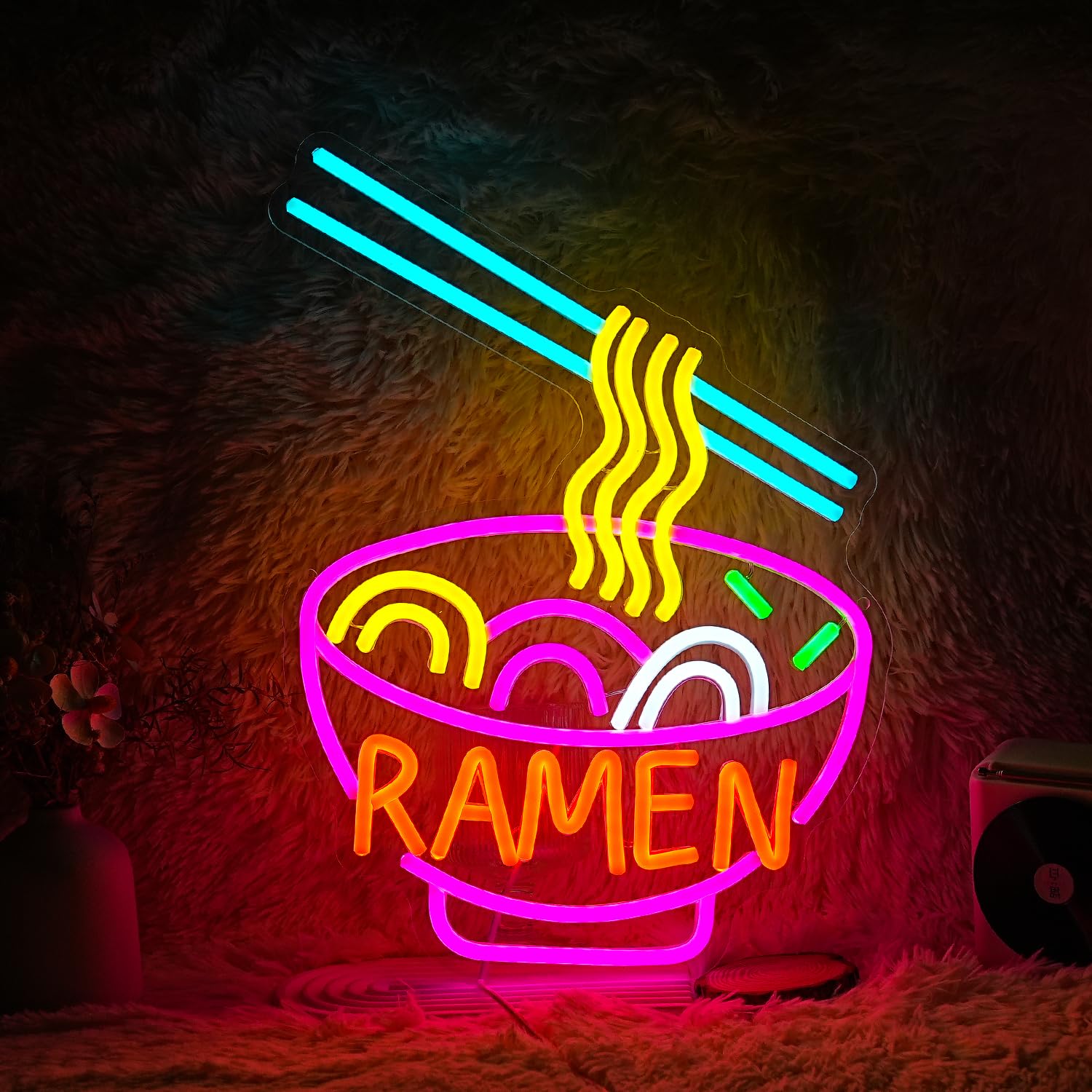 LIUOZHTEA Ramen Neon Sign LED Light for Wall Decor, Dimmable, 12in x 15.5in, Multicolored, for Ramen Shop, Restaurant, Kitchen