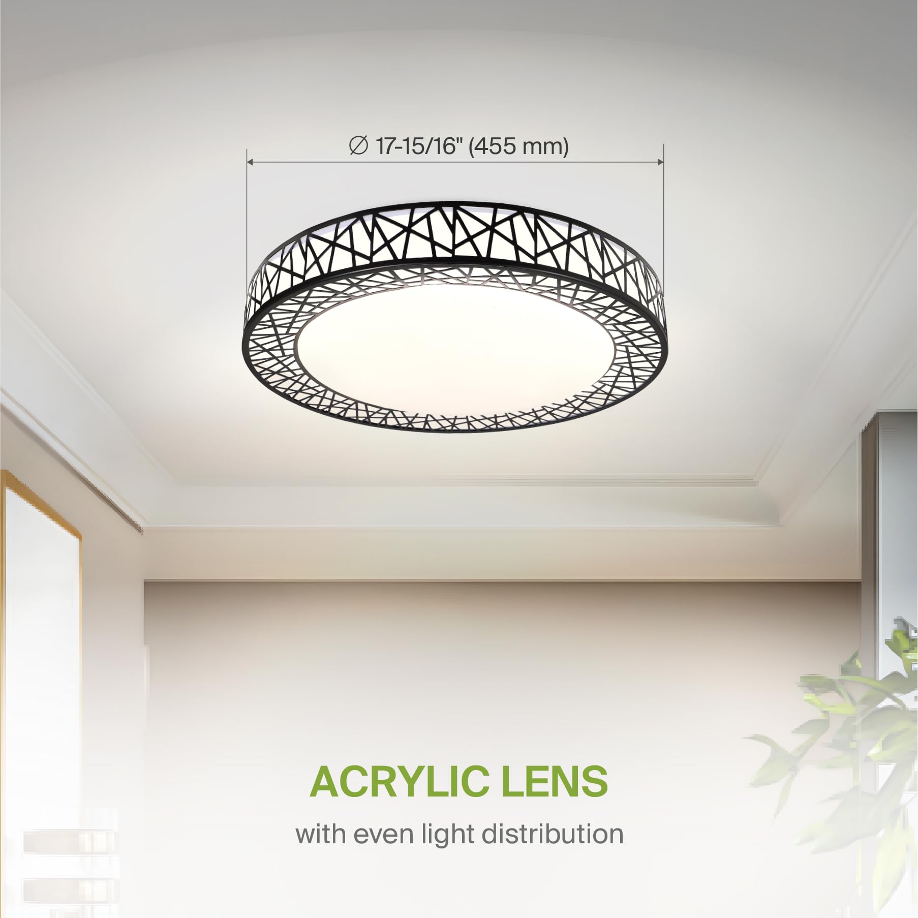 Asd 18 Inch Led Flush Mount Ceiling Light - Black Modern Ceiling Light Fixture 35W 1992Lm, 2700-5000K Adjustable Dimmable Ceilin