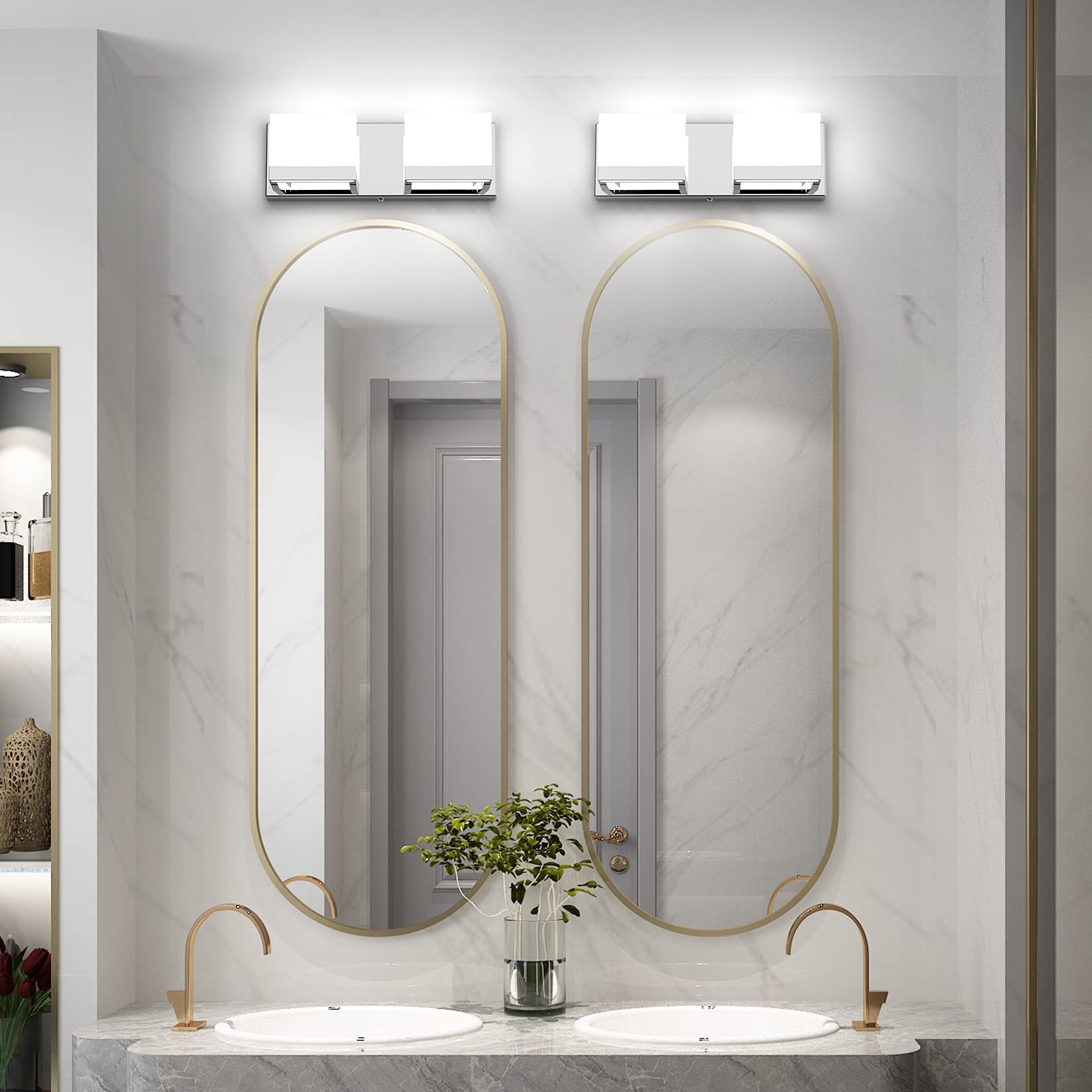 Tipace LED Dimmable 2-Light Vanity Fixture - Frosted White Acrylic Chrome, Model 1103