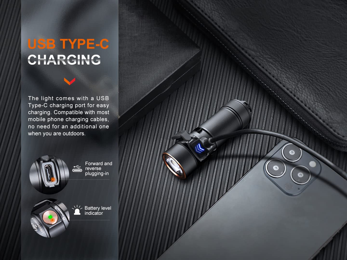 Fenix E18R V2.0 EDC Flashlight - 1200 Lumens, USB-C Rechargeable, Ultra Compact, Aluminum, Black