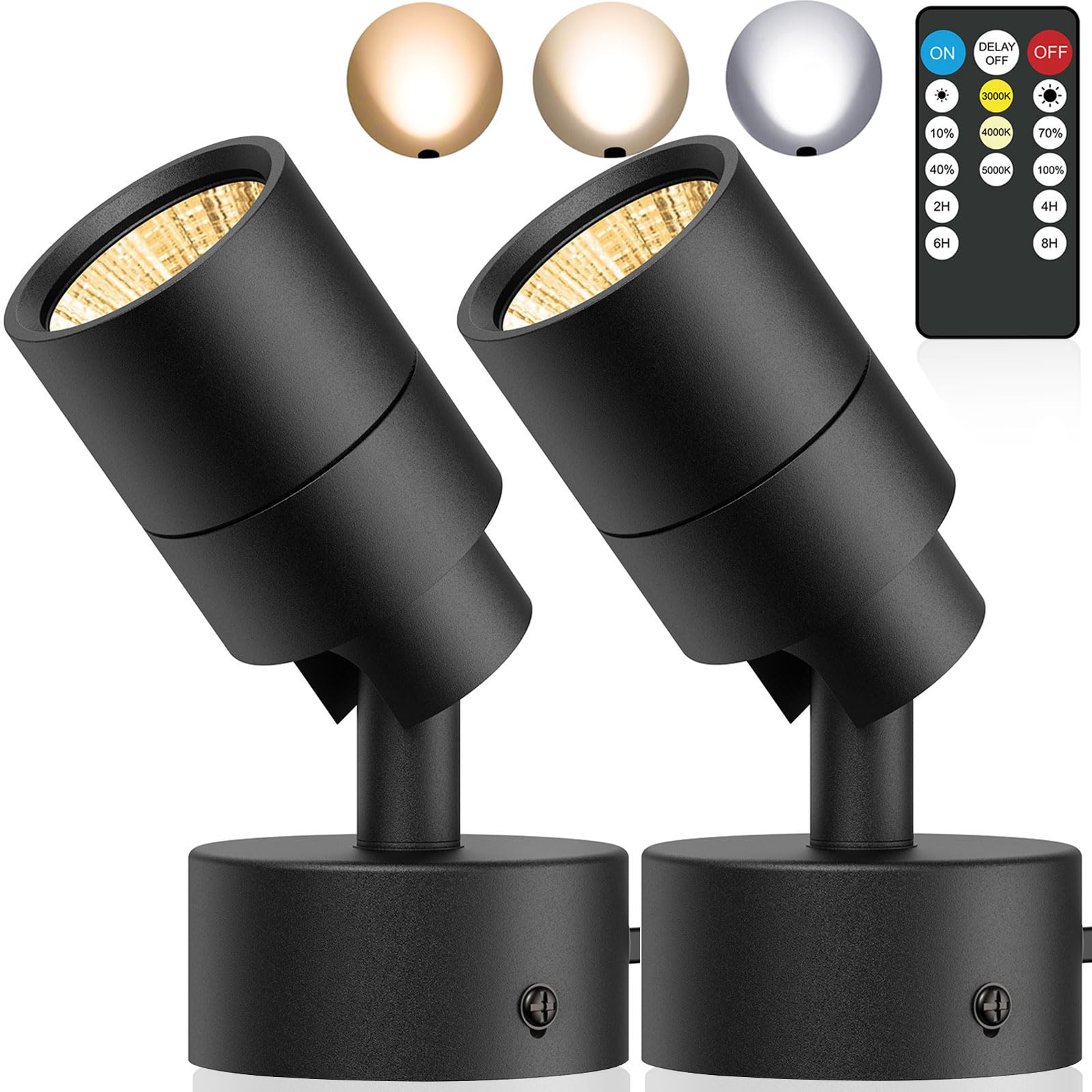 Jiaqiyan Led Spotlight Indoor 2 Pack, 5W Adjustable Led Up Lights With Remote Control & Timer, 3000K/4000K/5000K Floor Uplighting Spot Lights For Plants & Artwork, 5.9 Ft Cord
