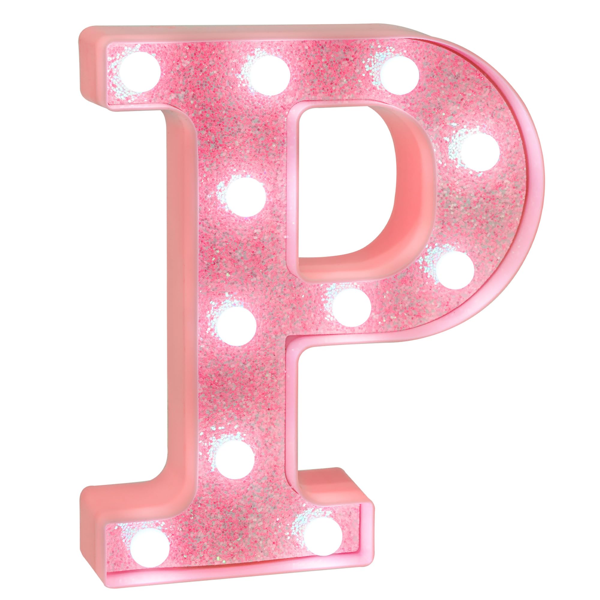 EUFONY Pink Glitter LED Marquee Light Up Letter P with Cool White Lights, Battery-Powered Alphabet Letter Sign for Girls Gift, B