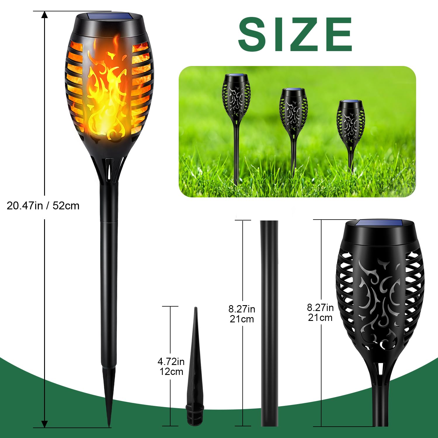 Mionsiden 8 Pack Solar Outdoor Lights - 12 LED Flickering Flame Tiki Torches for Garden, Yard, Patio - Waterproof Black Solar Lights