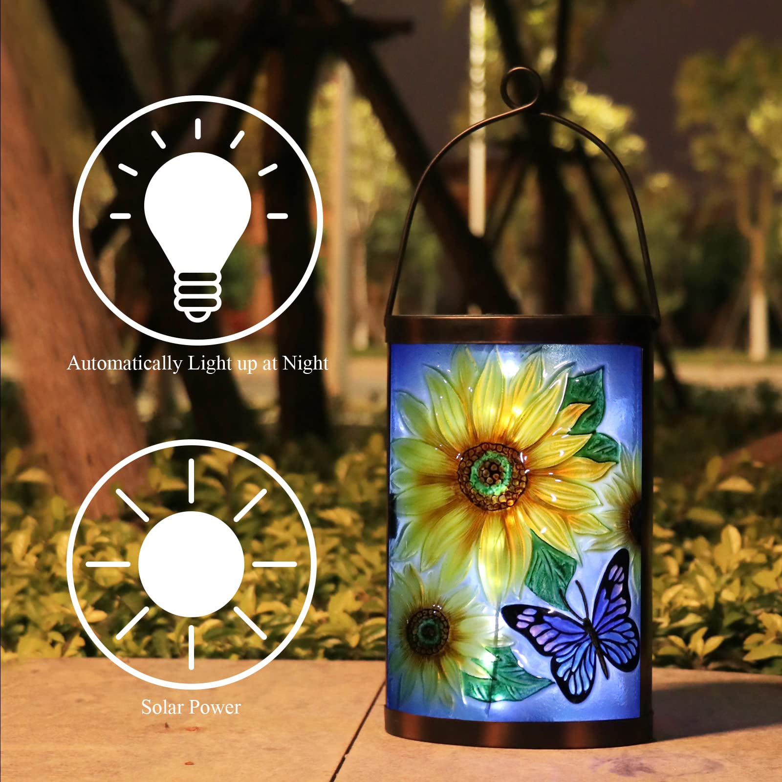 MUMTOP Hanging Solar Lantern - Waterproof LED Sunflower Tabletop Lamp, Yellow for Outdoor Patio Garden Decor