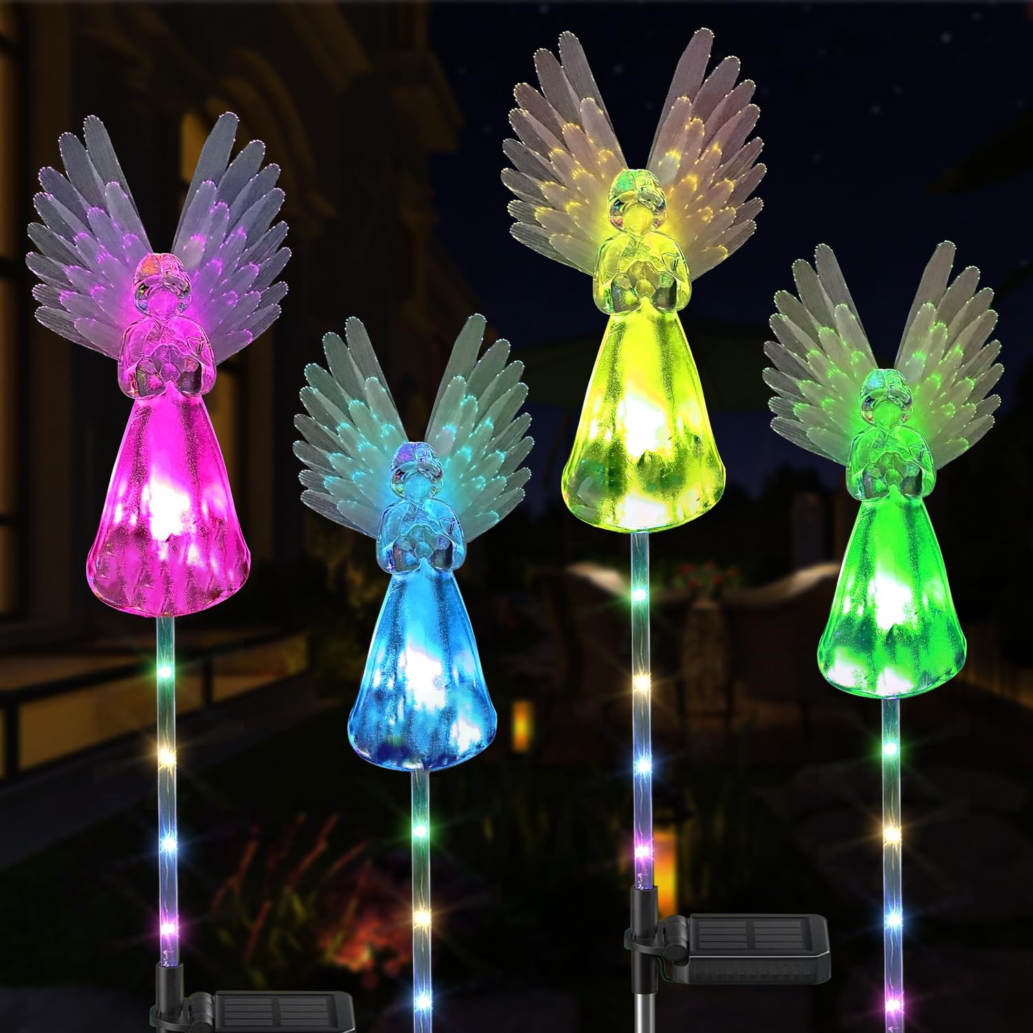 XKYQSY 4 Pack Solar Angel Lights Outdoor Decor  Decorative Color Changing Waterproof LED Angel Stake Lights for Cemetery Grave Garden Patio Yard Art Lawn Decoration  Grave Markers  Memorial Gifts