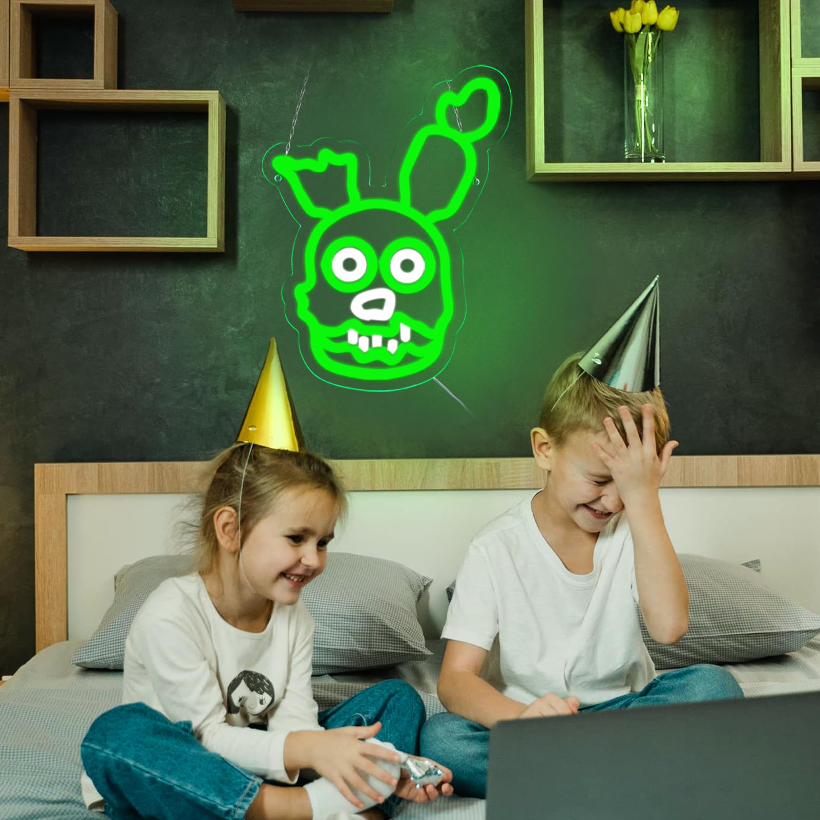 AHlove Neon Sign - Five Nights at Freddy's Springtrap LED Wall Decor, 12.2"x9.2", Plastic, Neon Colors, Perfect for Kids' Room