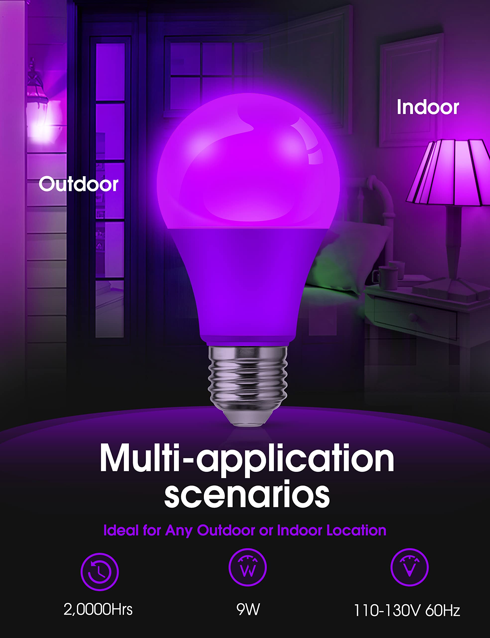 L Lohas Led Halloween Orange Purple Led Light Bulbs Outdoor [4-Pack], 9W(60W Equivalent) A19 Orange Purple Colored Light Bulb In