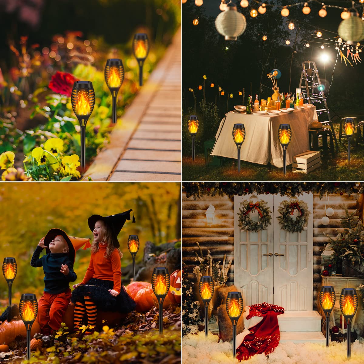 Miusikit 16Pack Outdoor Solar Lights For Yard, Solar Flame Lights For Outside Decorations, Solar Pathway Lights Outdoor Waterpro