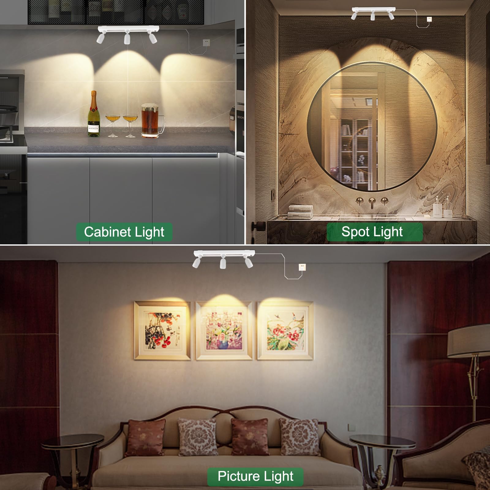 LUXSWAY LED Track Light, Dimmable Accent Spotlight with Remote, 3 Adjustable Heads, White, Model DY1830