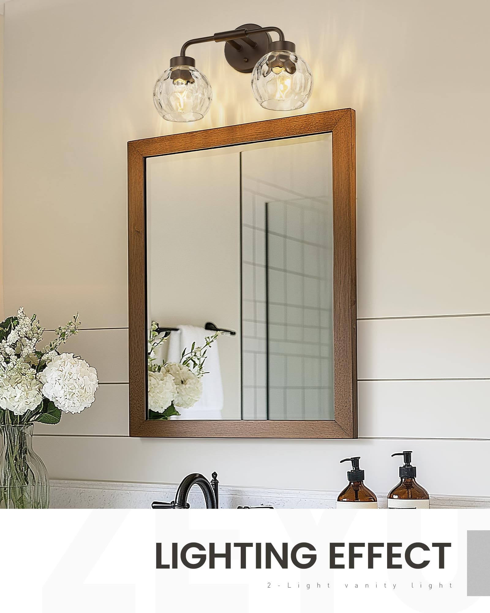 Zeyu 2-Light Bathroom Vanity Light  Farmhouse Wall Sconce Lighting With Water Ripple Globe Glass  Oil Rubbed Bronze Finish  Zs62Bg-2W Orb-Wg