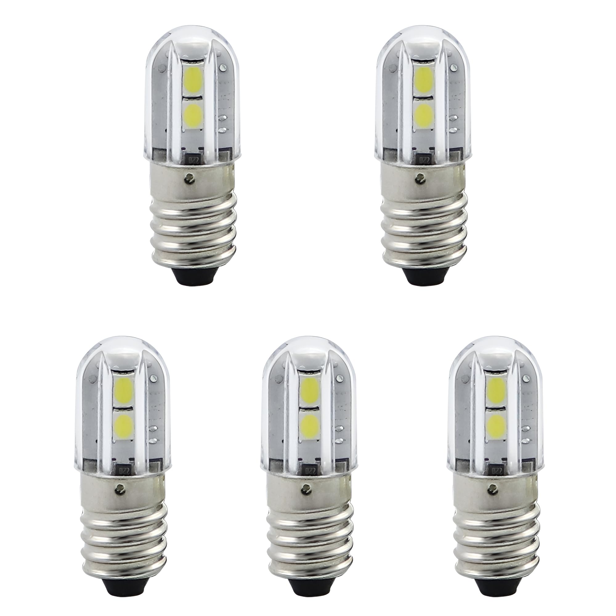Gutreise E10 Led Light Bulb,5 Pcs 12V Cold White Lamp 1W 100Lm 6500K, Miniature Screw Replacement Bulbs (Cold White, 12V)