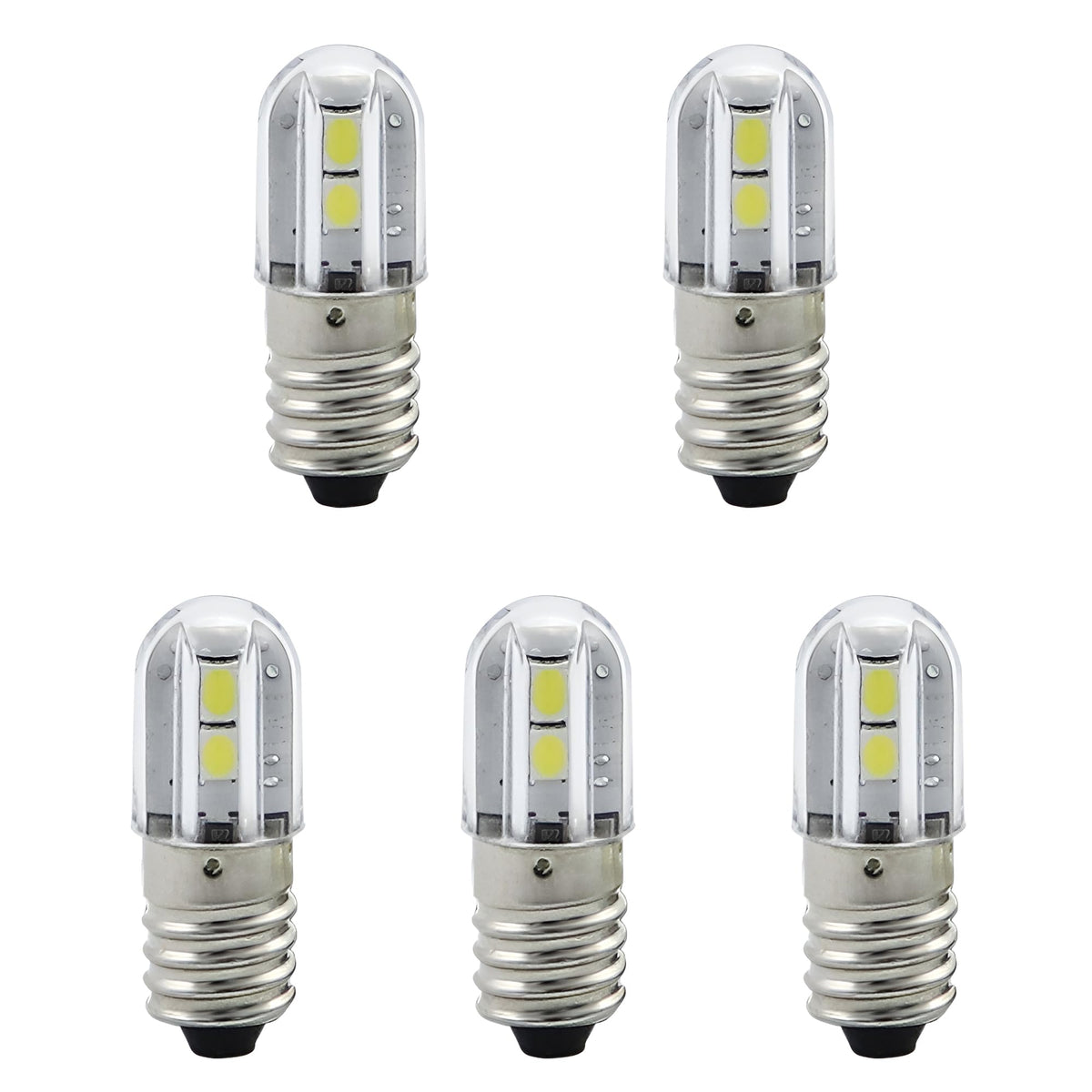 Gutreise E10 Led Light Bulb,5 Pcs 12V Cold White Lamp 1W 100Lm 6500K, Miniature Screw Replacement Bulbs (Cold White, 12V)