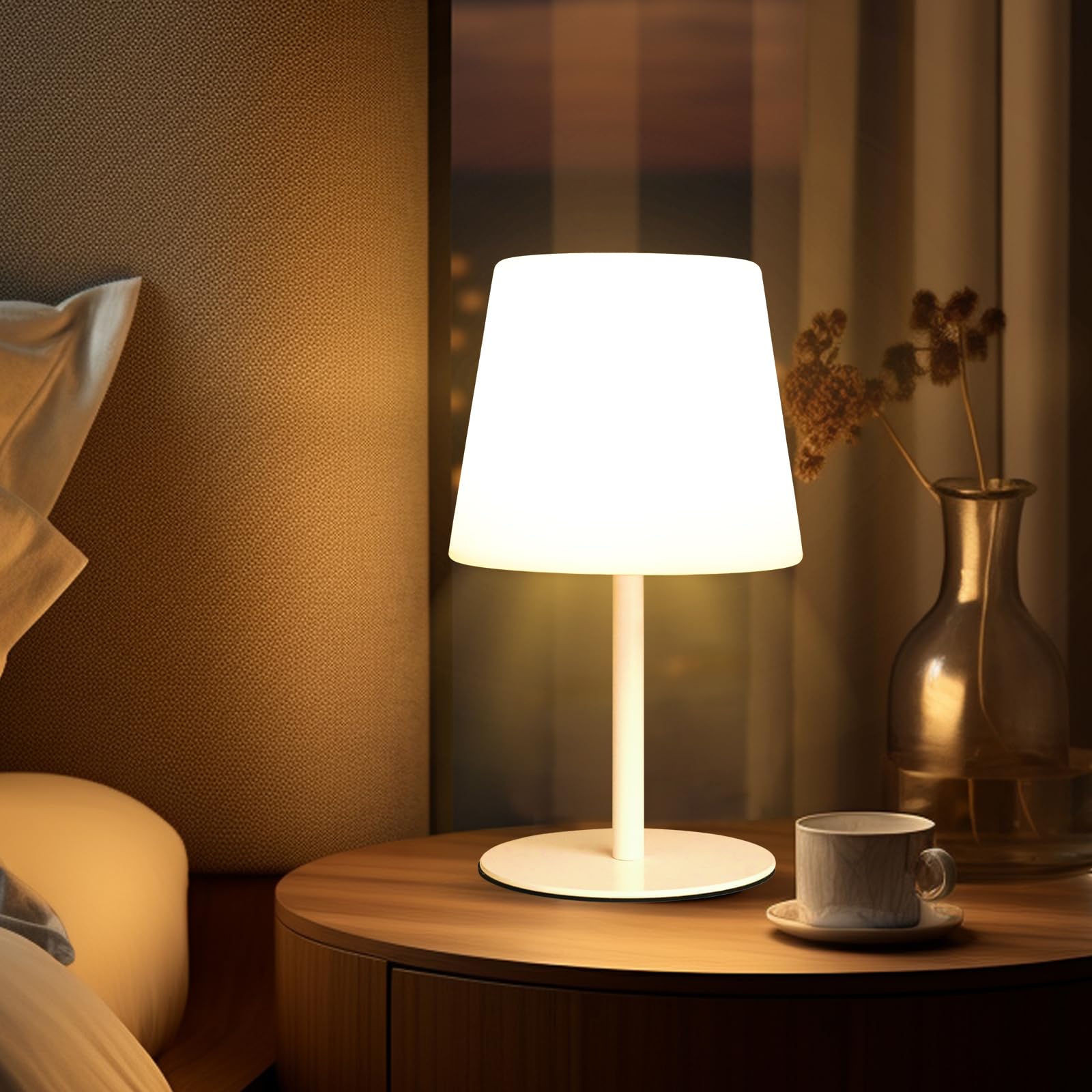 Wonder Solar Cordless Table Lamp, Rechargeabl Outdoor Battery Table Lamp Shower Waterproof Bedroom Lamps 15.6'', Small Bedside L