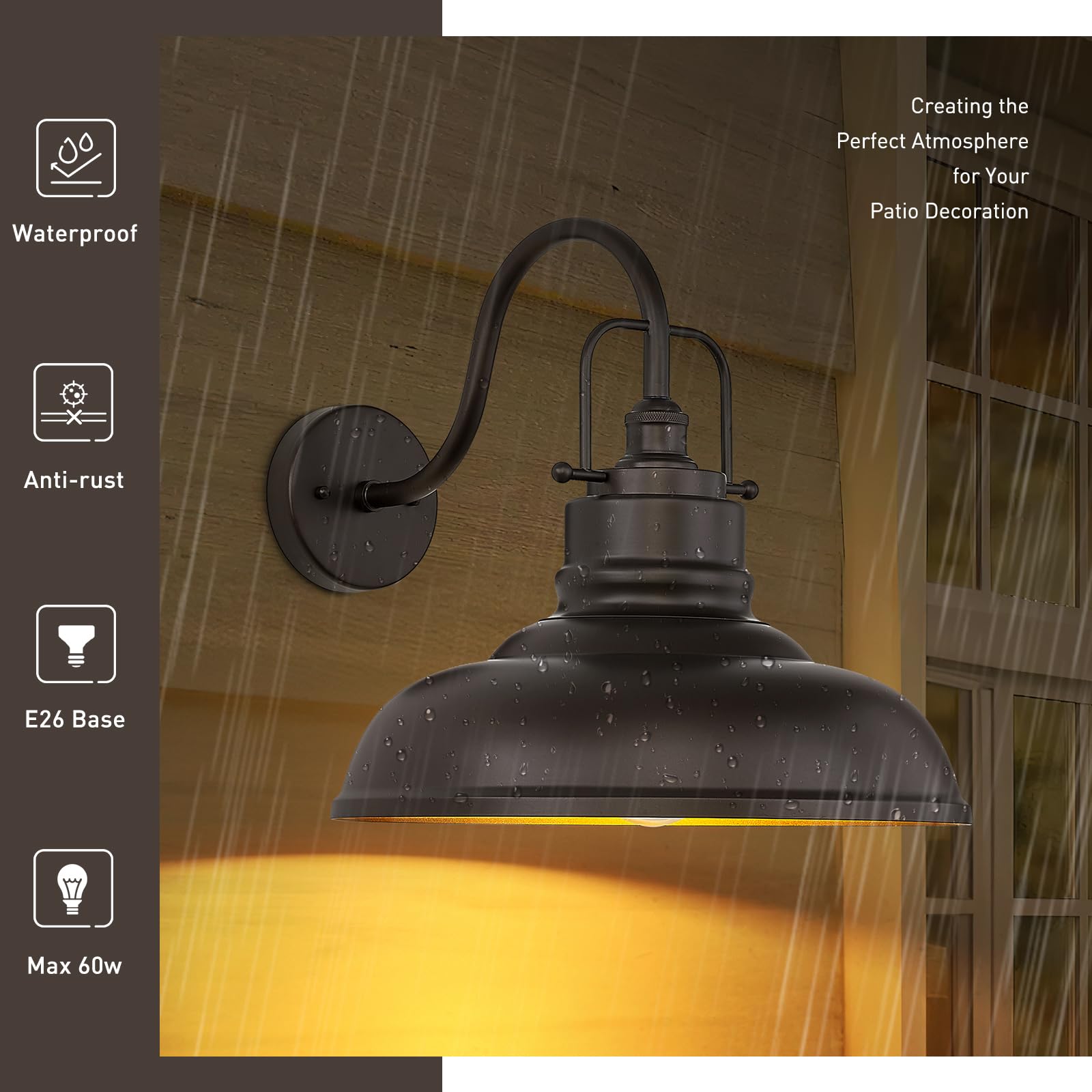 zeyu Gooseneck Barn Light - Outdoor Wall Sconce, Oil Rubbed Bronze, Large Size, Model 016-1BL ORB