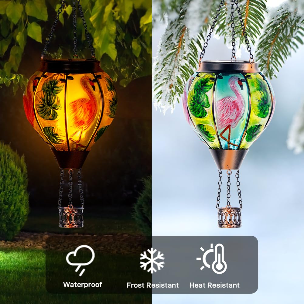 Starsoul Flamingo Hot Air Balloon Solar Lantern Solar Hot Air Balloon Flickering Flame Hanging Garden Light Metal & Glass Waterp