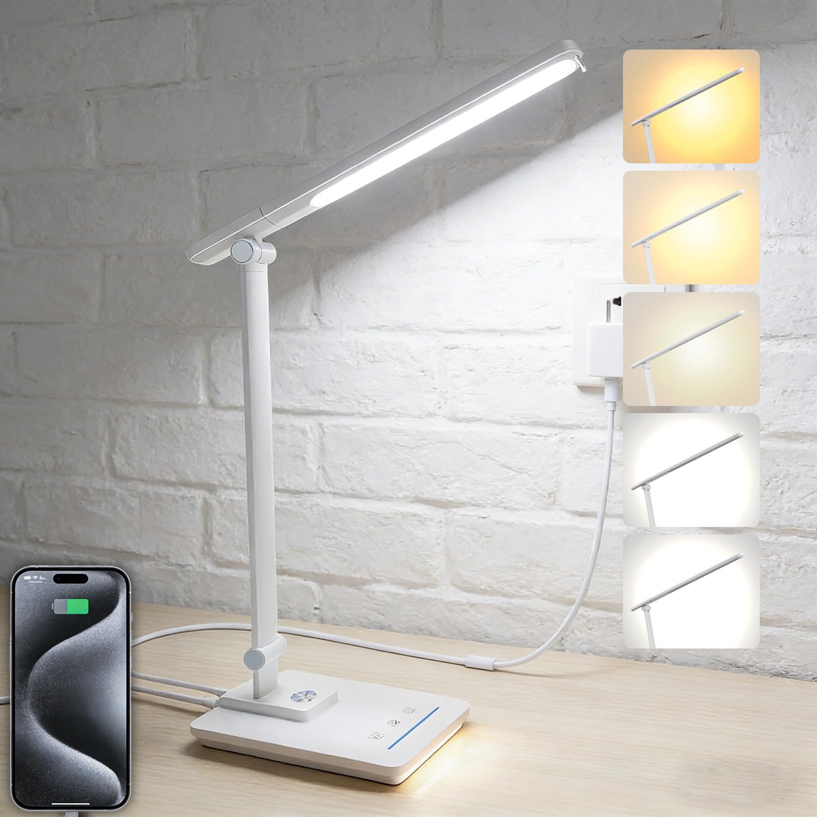 TECHNOVA LED Desk Lamp with 5 Color Temperatures | Sliding Stepless Dimming & One-Touch Timer | Foldable & Portable Design for O