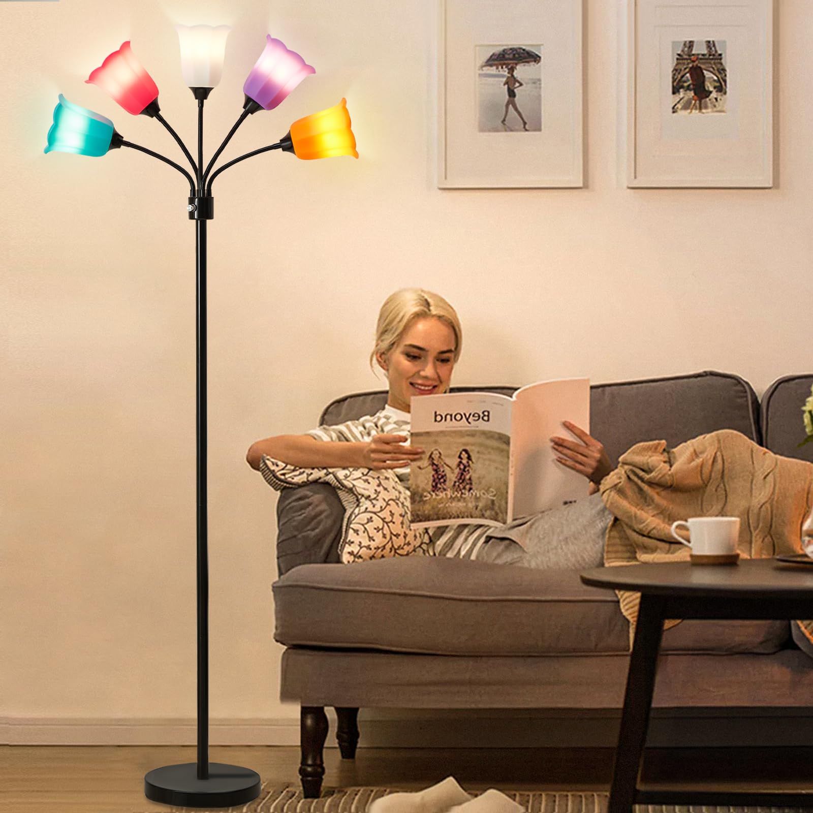 GyroVu Medusa LED Floor Lamp - Multi-Head Adjustable Gooseneck, Black, Modern Design for Living Room, Bedroom, Office, Bulb Not Included