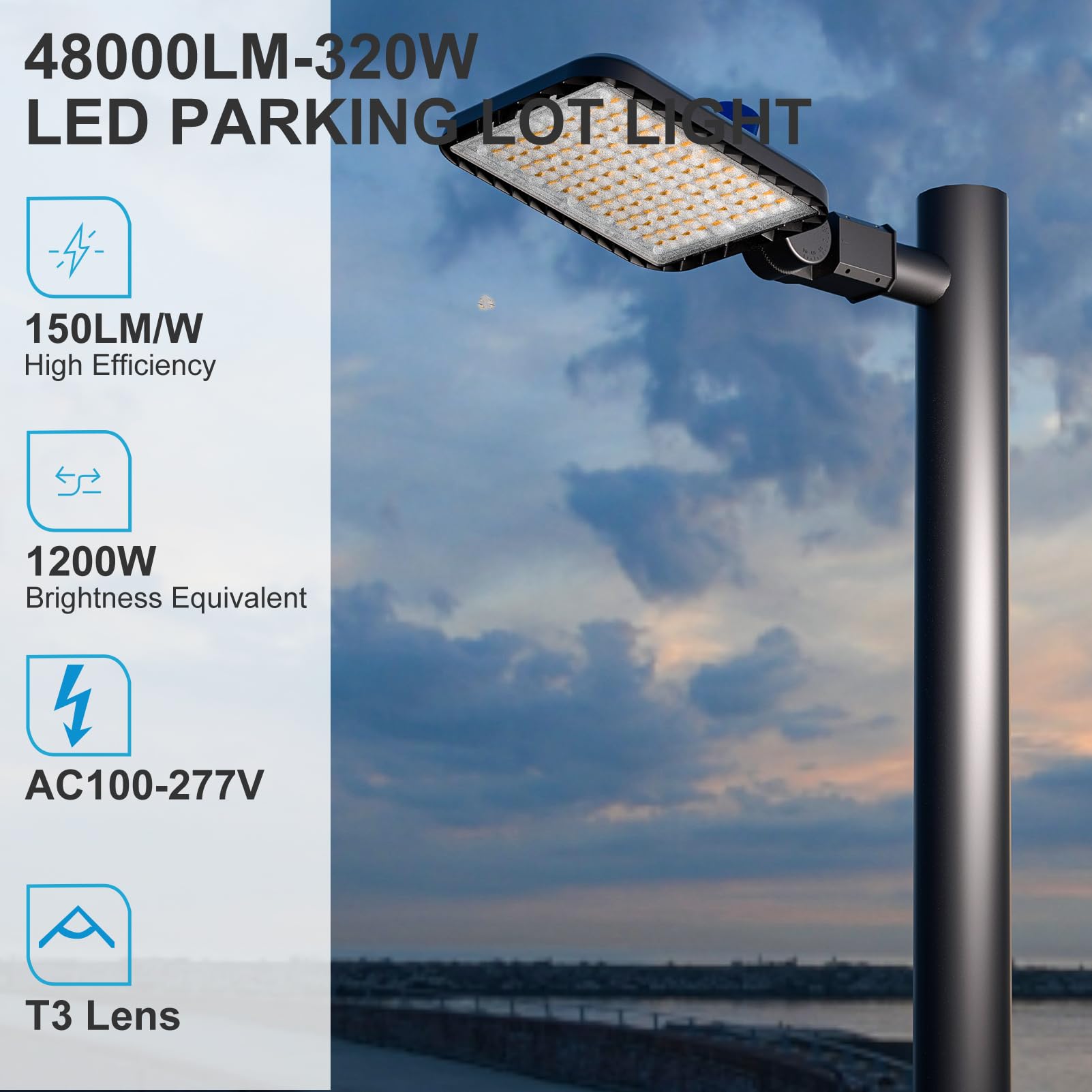 320W(350X1W) Led Parking Lot Lighting 48000Lm (150Lm/W) Led Parking Lot Lights Commercial With Smart Photocell Etl 5000K Pole Light Outdoor Slipfitter Mount- 4Pack 7Yrs Warranty