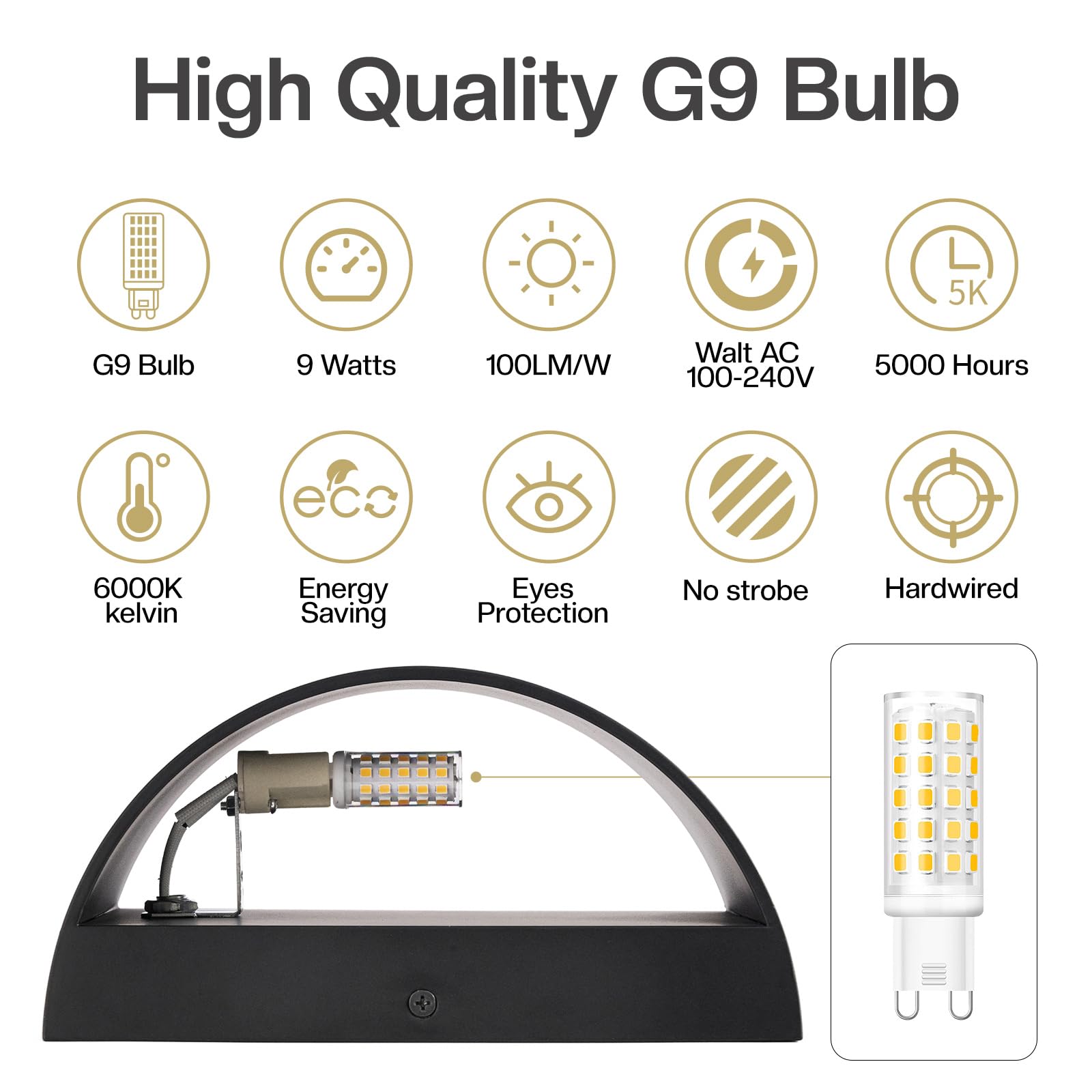 Aiilsmp 8 Pack Black Led Wall Sconce Indoor Cool White 6000K Led Wall Lights Hardwired Up And Down Wall Light Fixture (With G9 Bulbs)