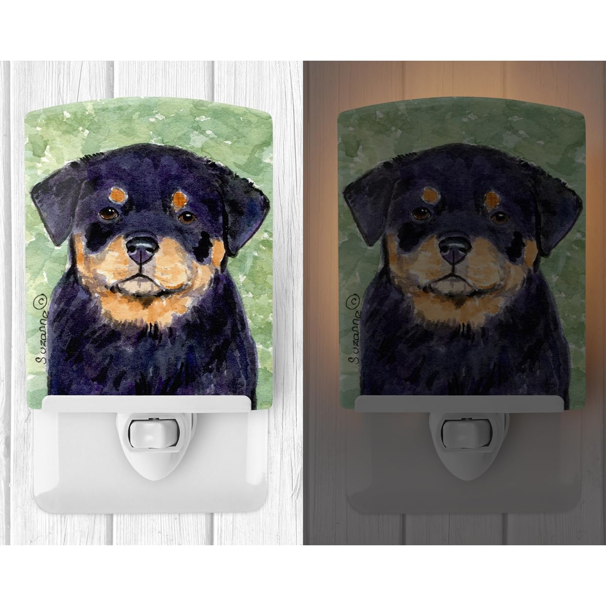 Caroline'S Treasures Ss8929Cnl Rottweiler Ceramic Night Light Compact, Ul-Certified, Ideal For Bedroom, Bathroom, Nursery, Hallway, Kitchen, 6X4X3, Multicolor