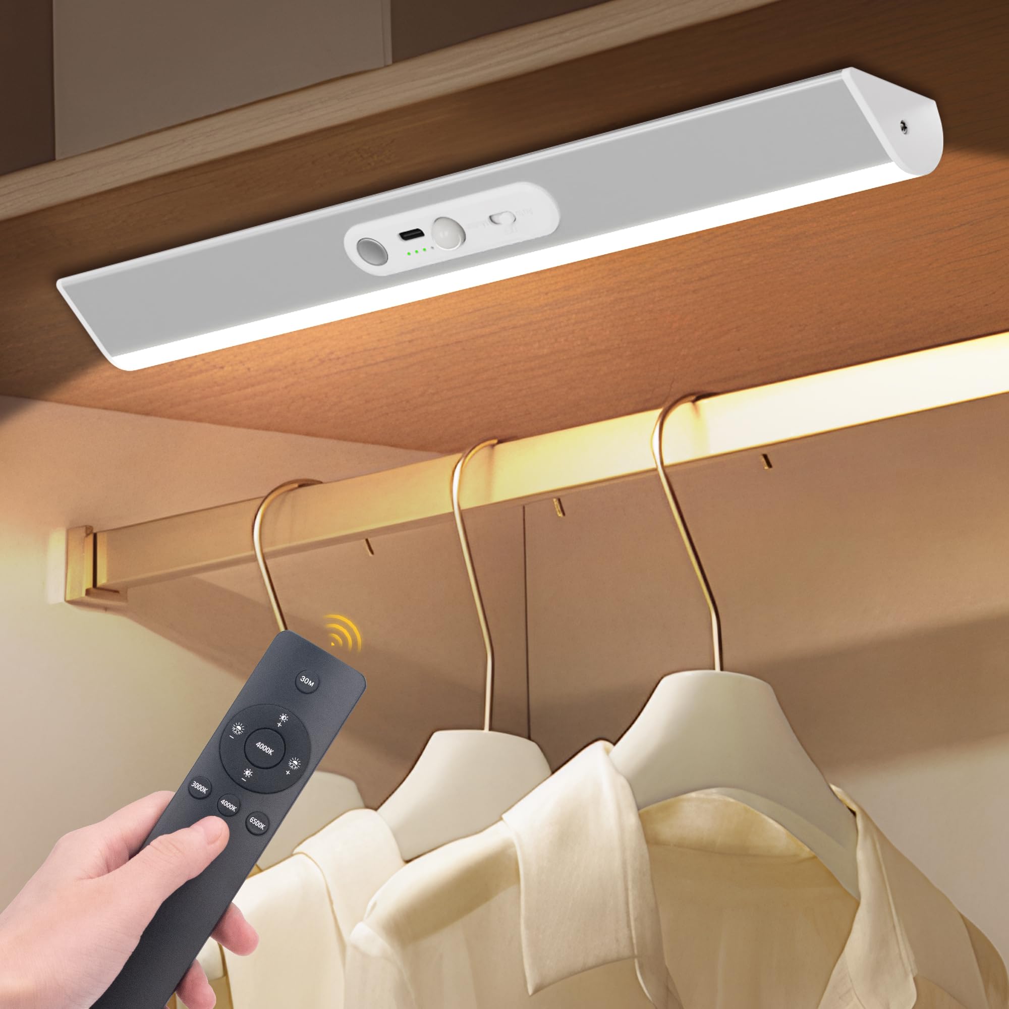 90 LED Under Cabinet Lighting Wireless with Remote and Motion Sensor Indoor,3000 mAh Rechargeable Closet Lights with 3 CCT and D