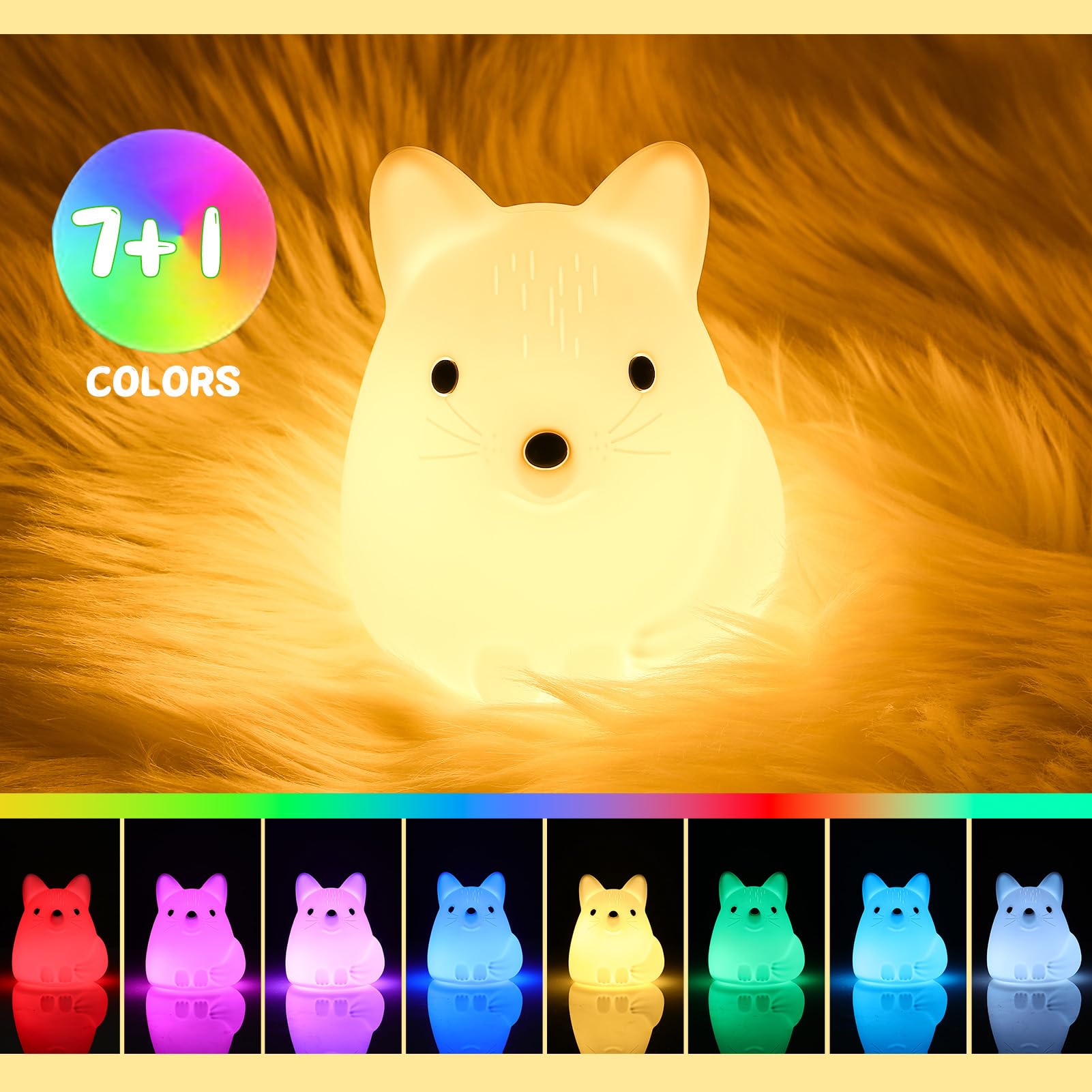 LOVERUIS Night Light for Children, Fox Night Lights 7 Colours Night Light Baby, USB Rechargeable, Cute Lamp Gifts for Babies, Ch