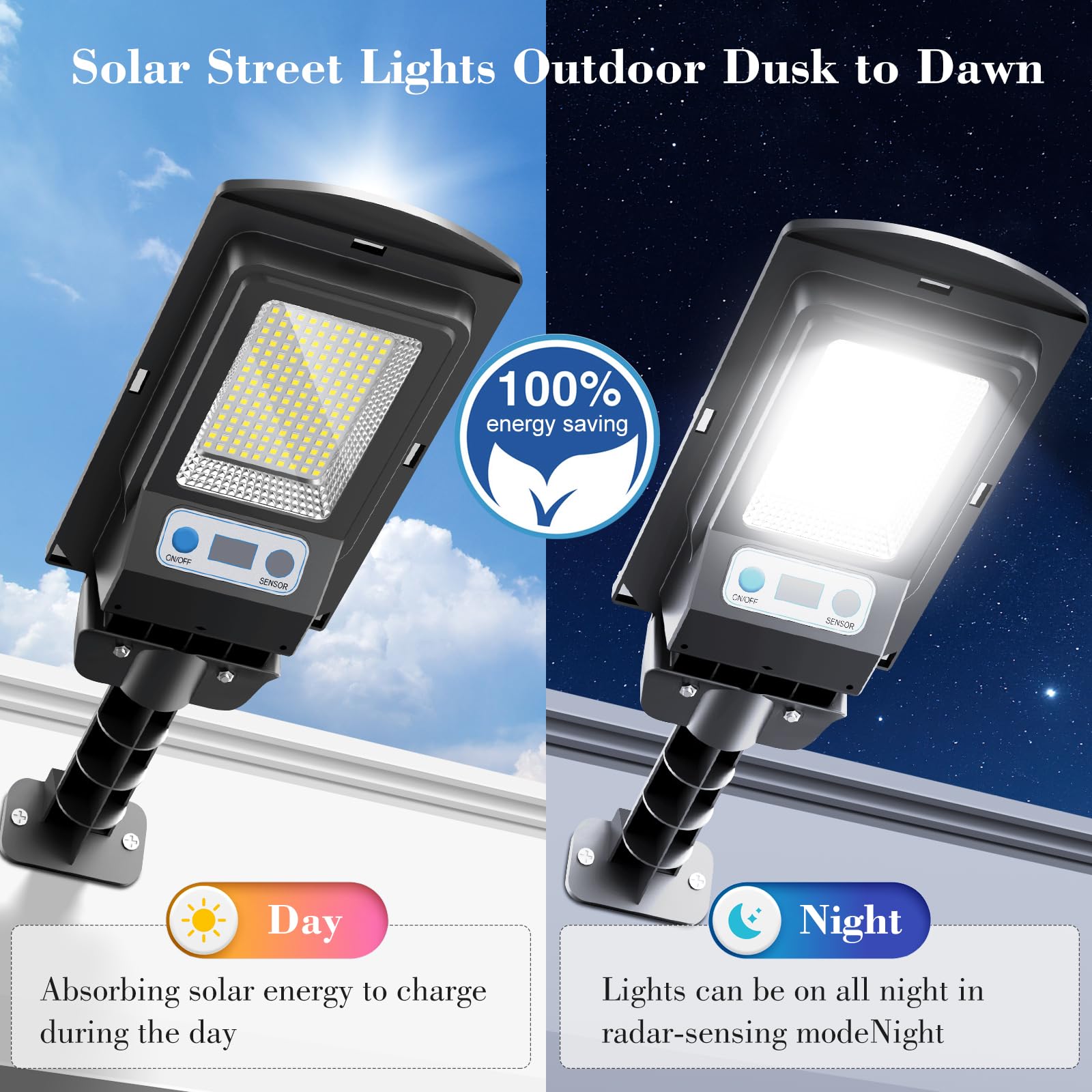 Solar Street Lights Outdoor, 20000Lm Waterproof Motion Sensor Powered Solar Light, 6500K Dusk To Dawn Led Flood Light With Remot